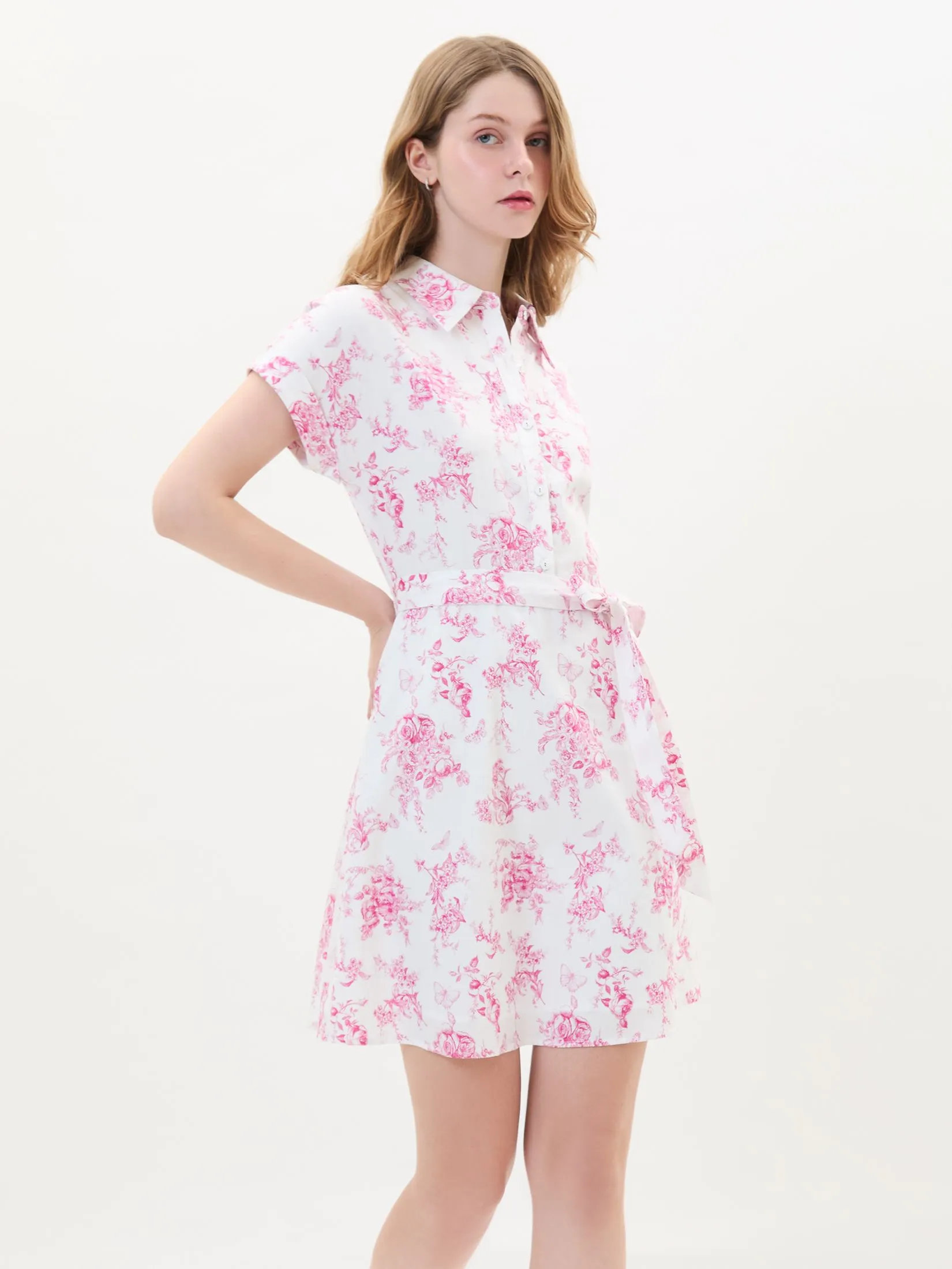 EP Toile de Jouy Print Shirt Dress Woman Pink