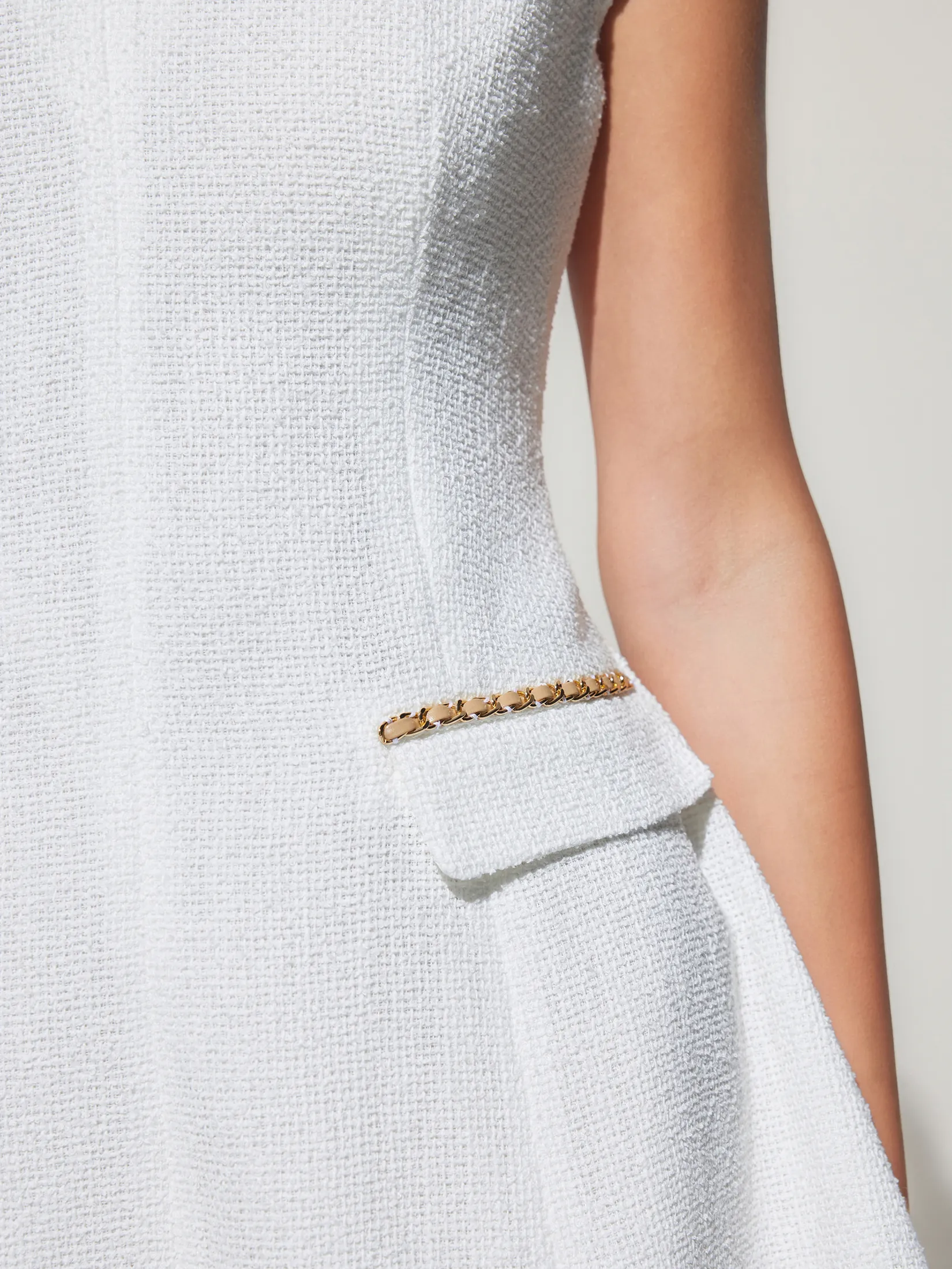 G2000 Women Clothing Tweed Flare Dress With Trims Fit & Flare Shape - Off-White