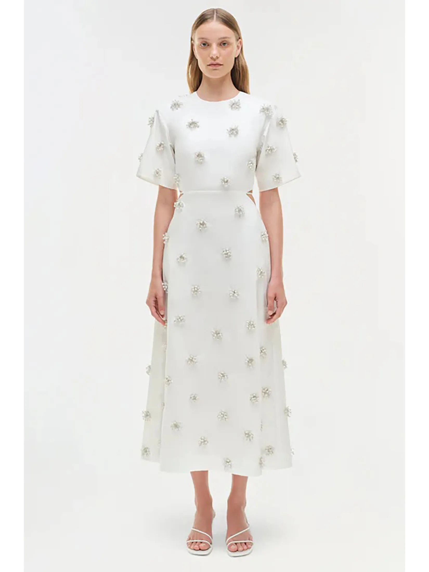 SIMKHAI Women Midi Dress Short Sleeves Starla White