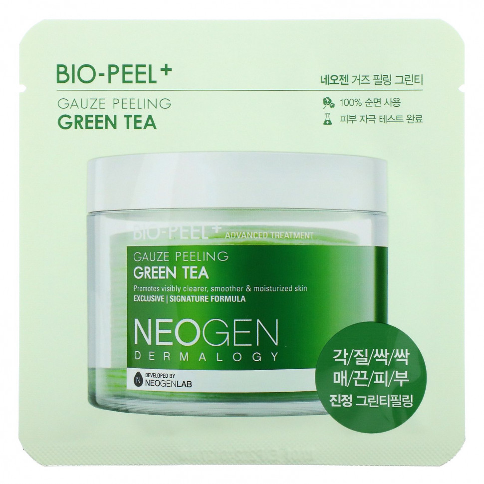 Neogen, Bio-Peel + зеленый чай с марлевым пилингом, 8 подушечек, по 9,5 мл (0,32 жидк. Унции)