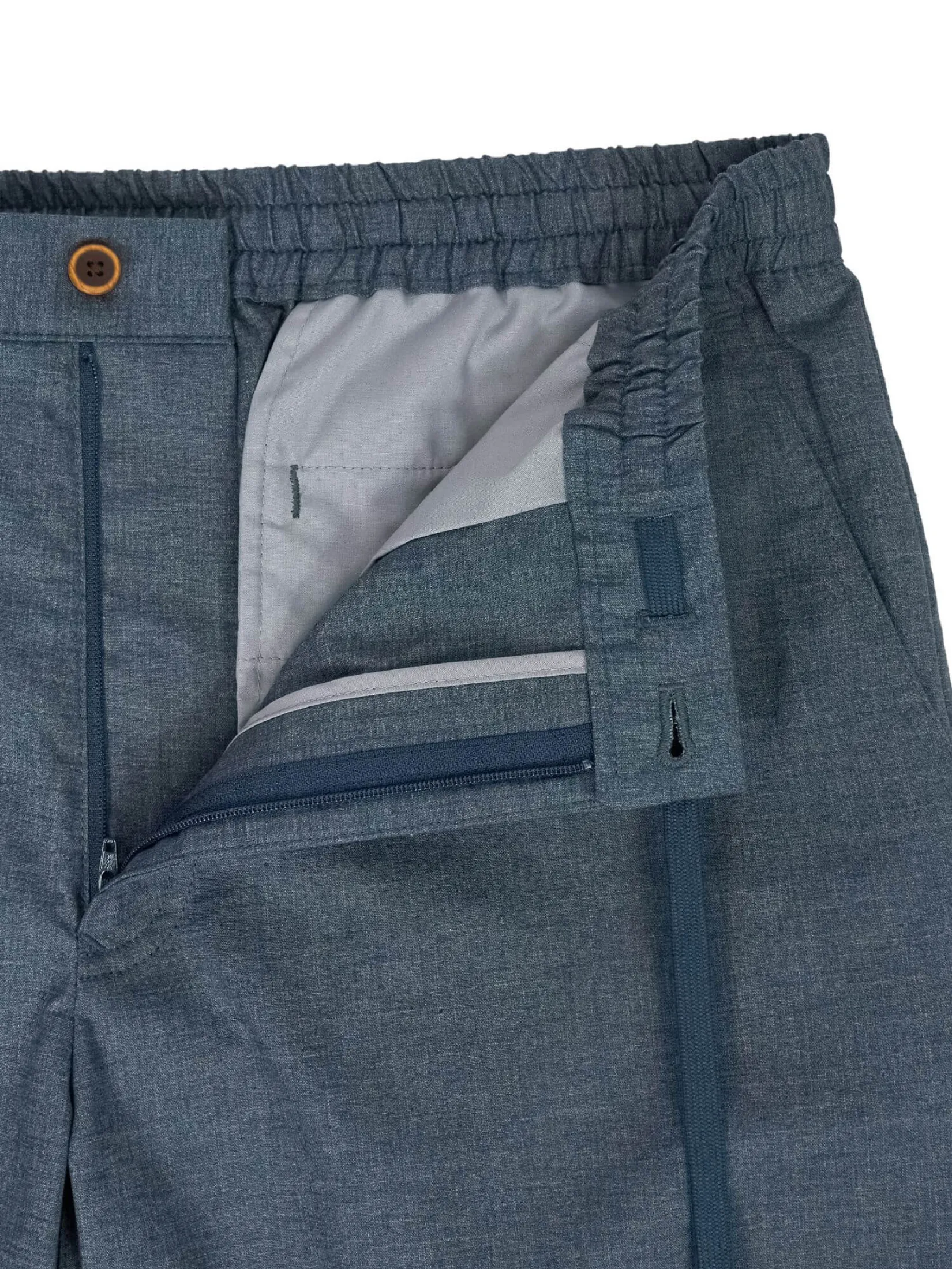 TAKEO KIKUCHI MEN NAVY STRETCH BLENDED HEMP SUMMER SHORTS