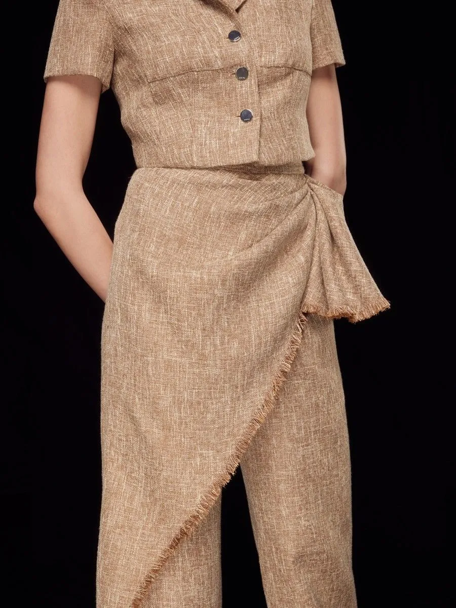 ASAVA ( SS24 )Everly Ruffle High-waisted Women Pants Beige