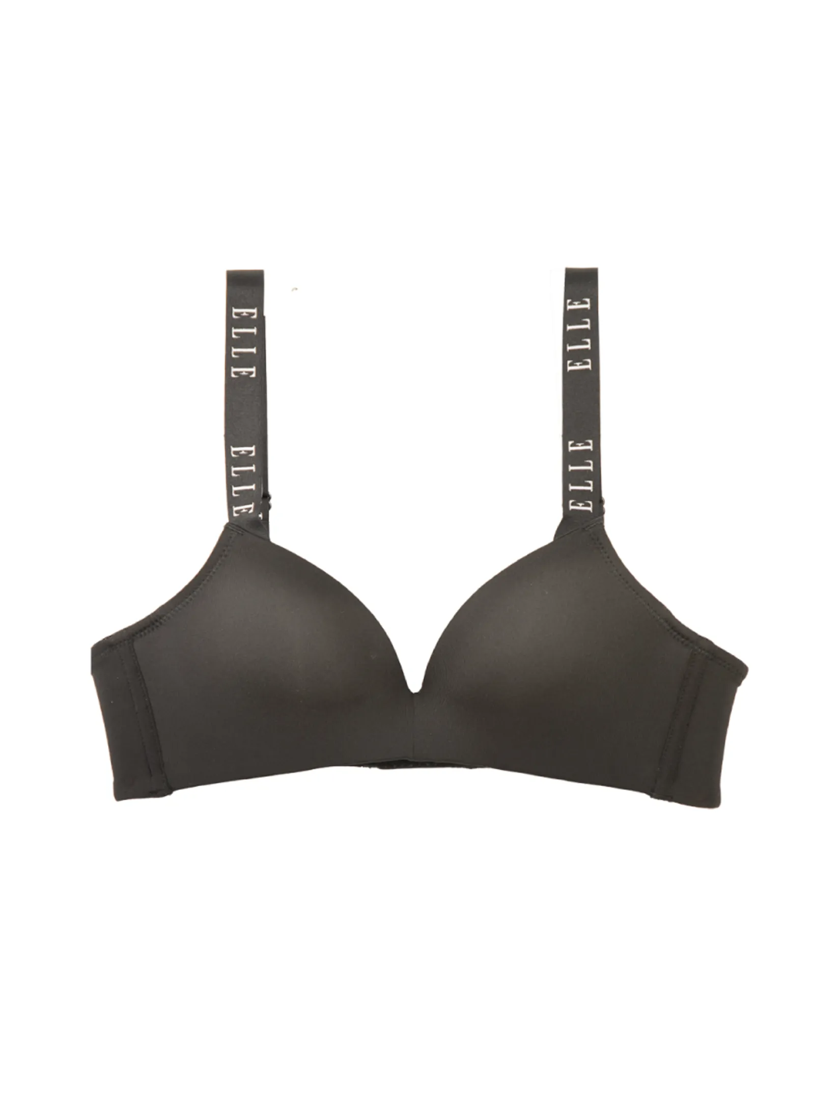 ELLE LINGERIE Moulded Bra no underwire with foam padding straps ELLE LOGO LB8766 - Black Size - B80