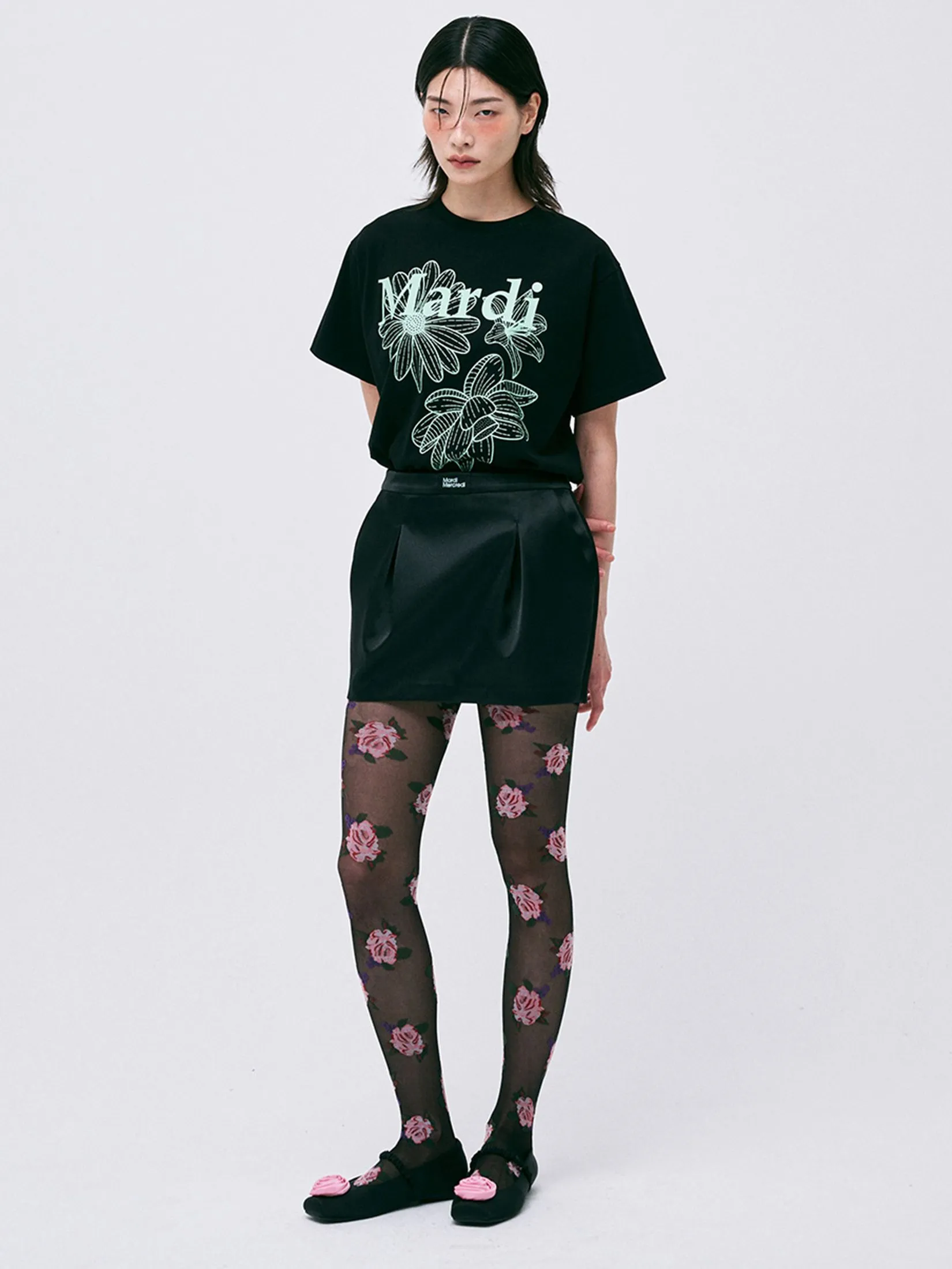 MARDI MERCREDI Satin Mini Pegged Skirt Black S