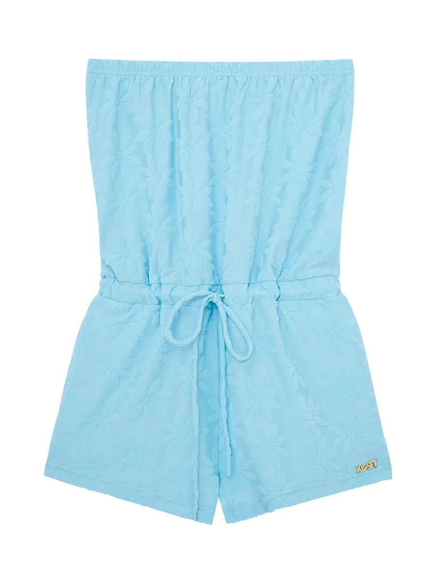 KLOSET (KK22)Floral strapless jumpsuit blue