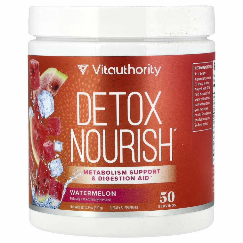 Vitauthority, Detox Nourish, средство для снижения веса и поддержки пищеварения, натуральный арбуз, 310 г (10,9 унции)