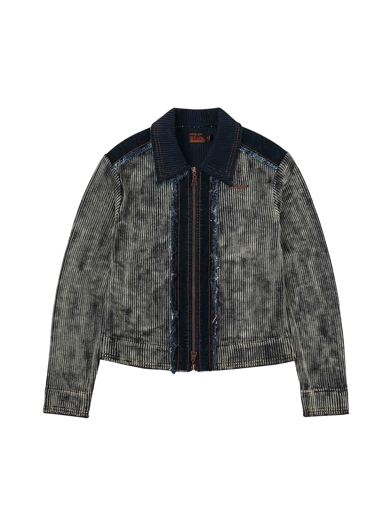 EVISU Women Cardigan Denim Panelled Fashion Fit Zip-Up Blue