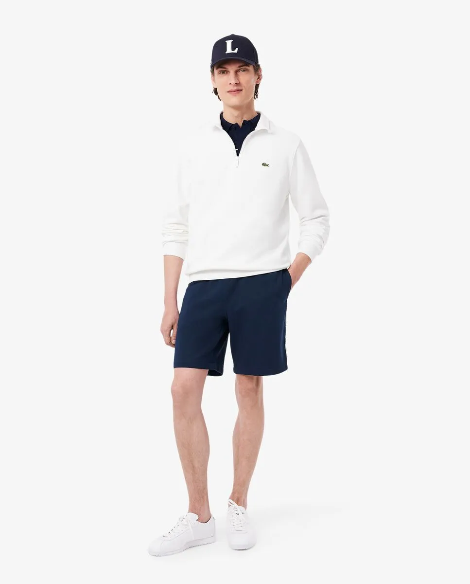LACOSTE Logo Trim Cotton Fleece Shorts Blue