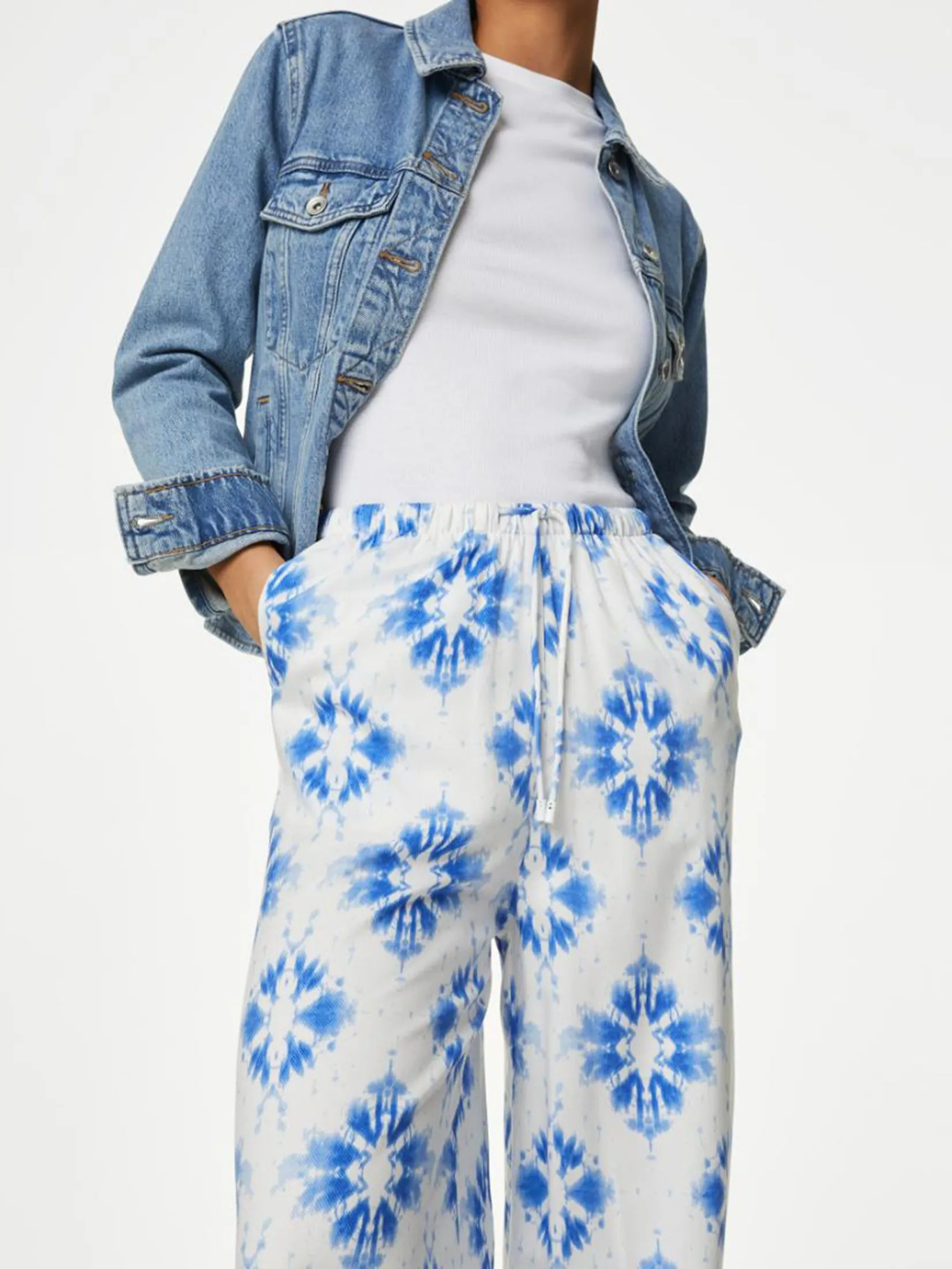 MARKS & SPENCER Women Trousers Wide Leg Floral Elasticated Waisted