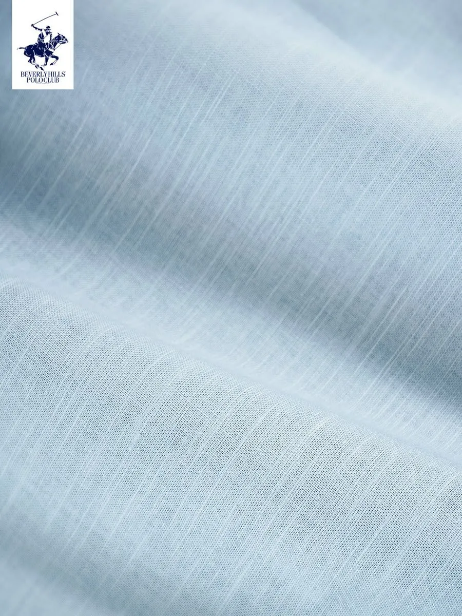BEVERLY HILLS POLO CLUB Women Cotton Linen Relax Fit Shirt Long Sleeve, Light blue Model LH1D002