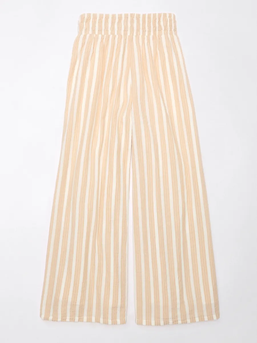 AMERICAN EAGLE WOMEN SMOCKED WB WIDE LEG 207 TAN