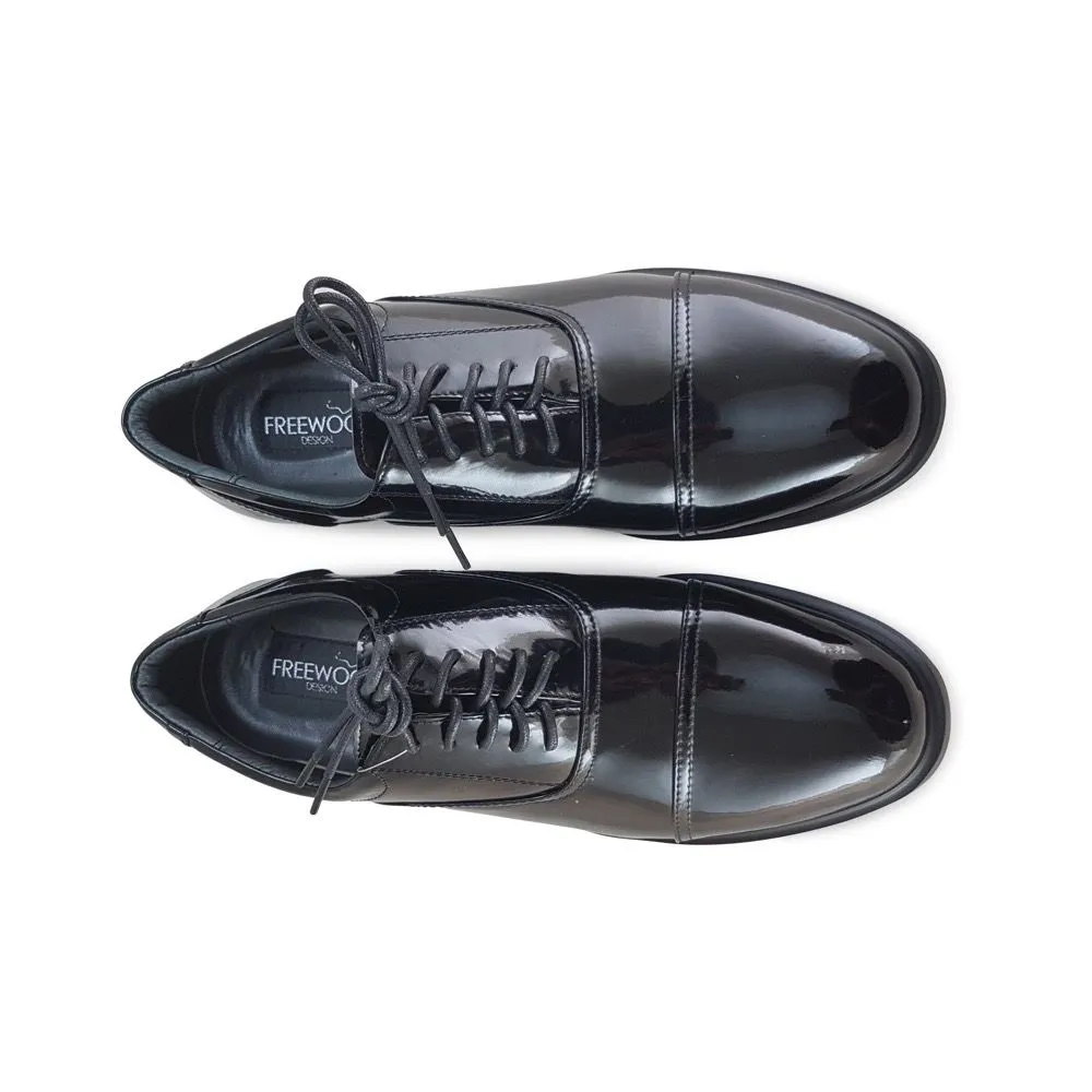 FREEWOOD SHOES shiny leather laced-black
