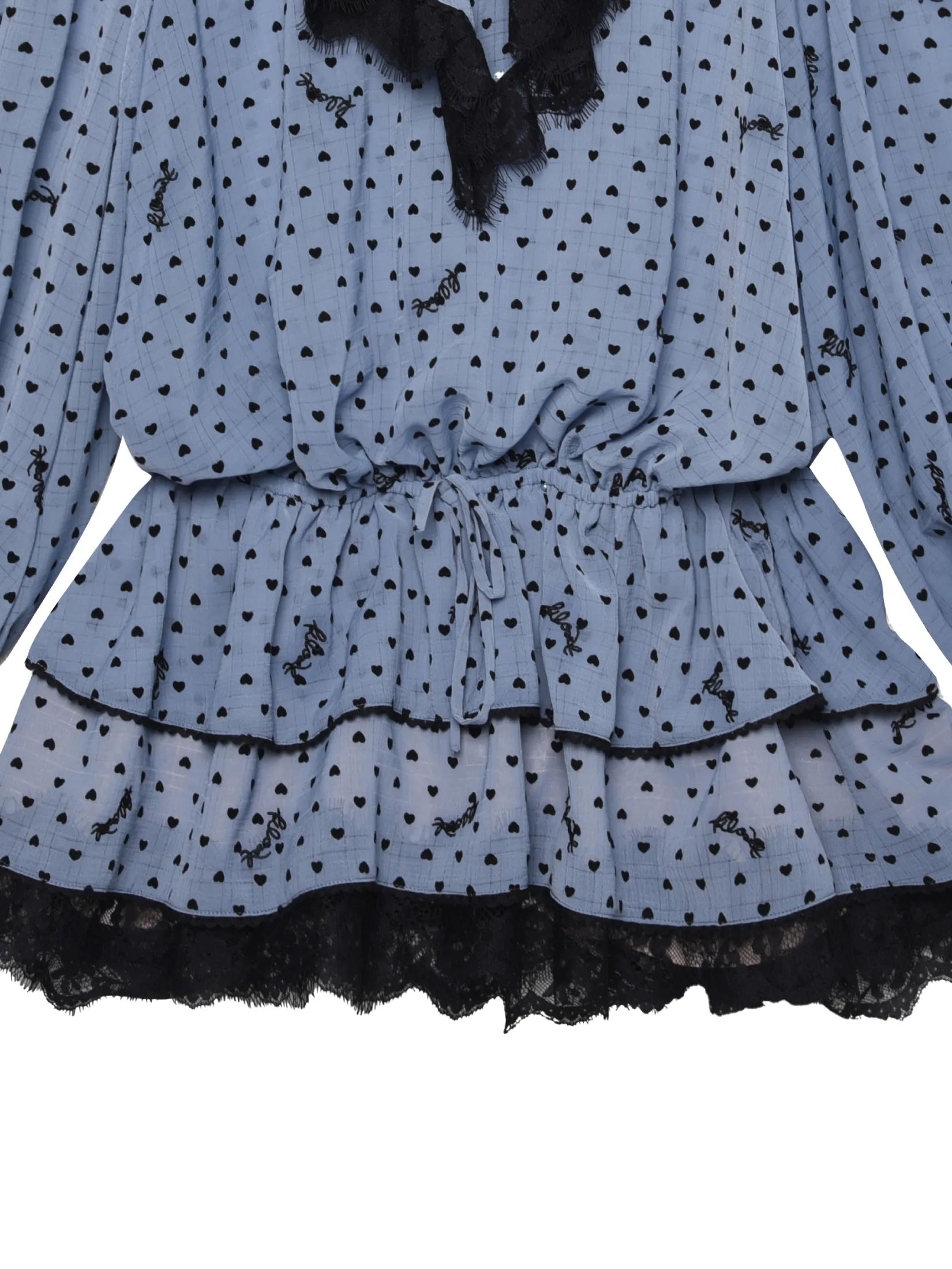 KLOSET (PF25) Women Lace-Trim Tiered Mini Dress Blue