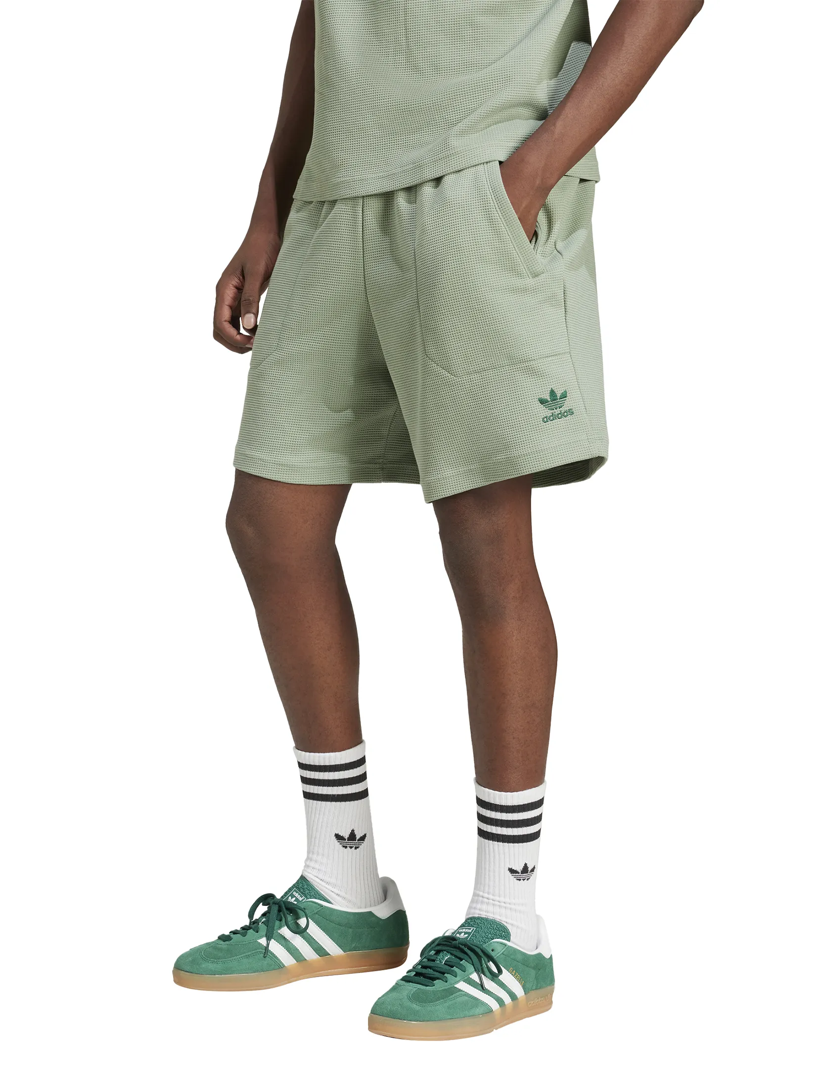 ADIDAS Men Shorts Essentials Trefoil Waffle Silver Green