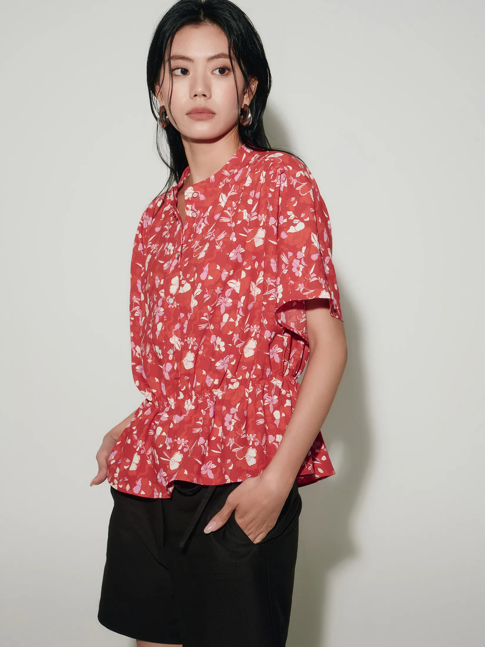 G2000 Women Clothing Floral Print Collared Blouse Regular Fit - Red