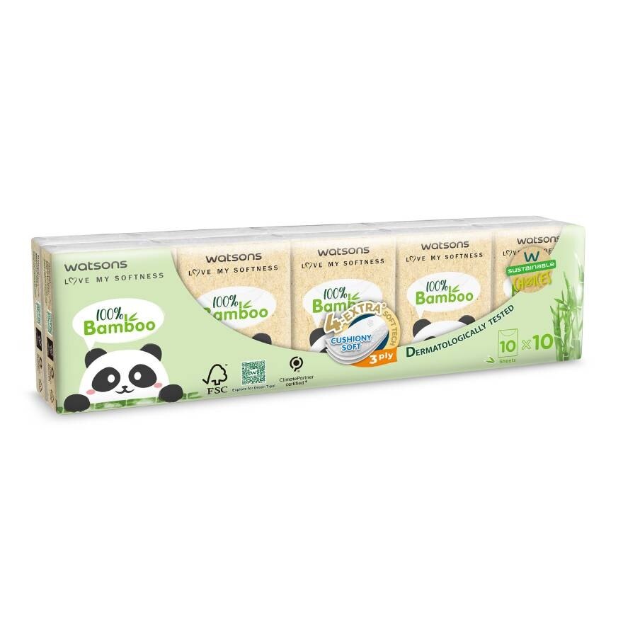 Watsons Velvet Soft Mini Hankies (Panda) 3ply 10pcs.