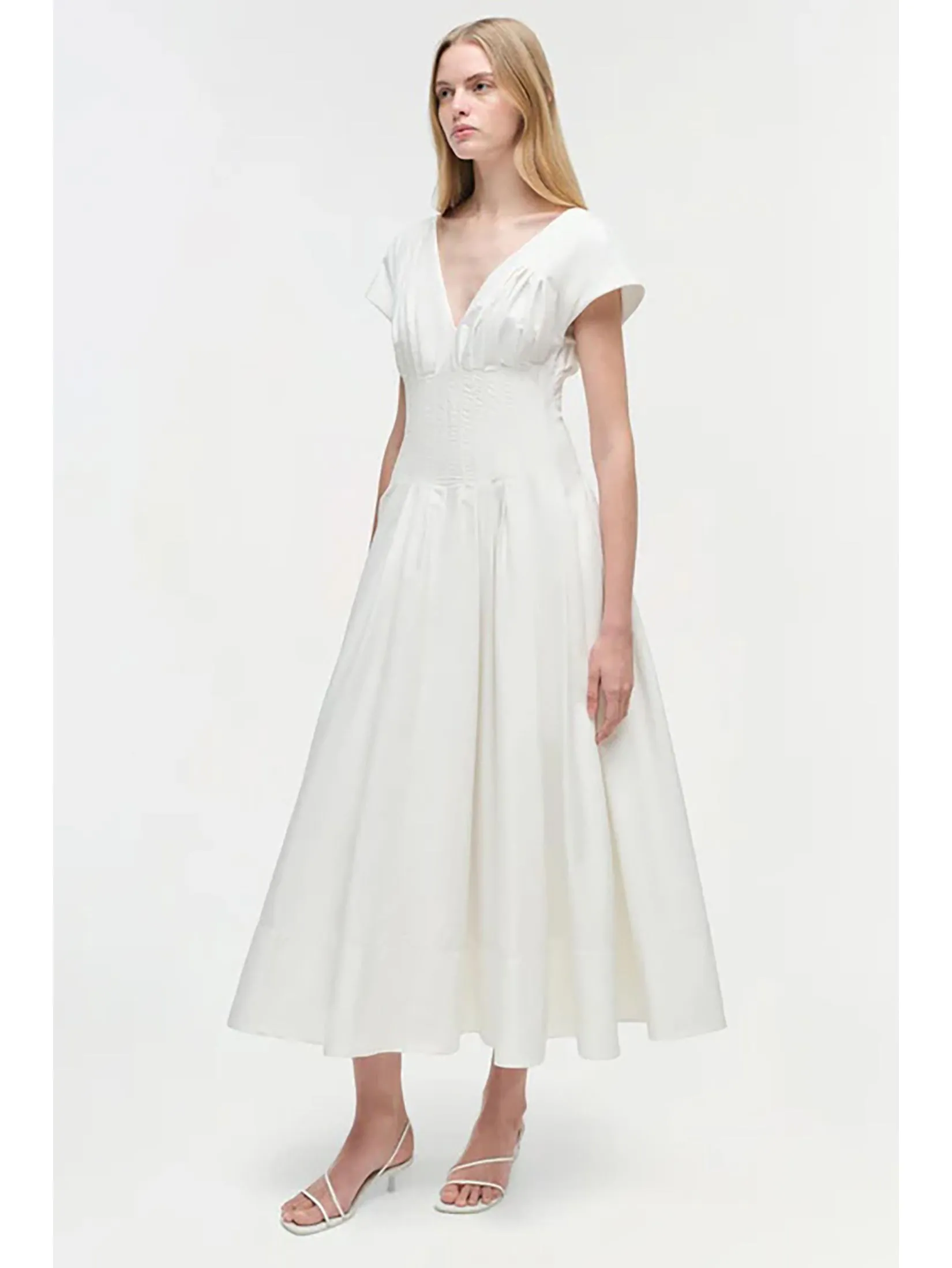 SIMKHAI Women Midi Dress Pleated Nina White