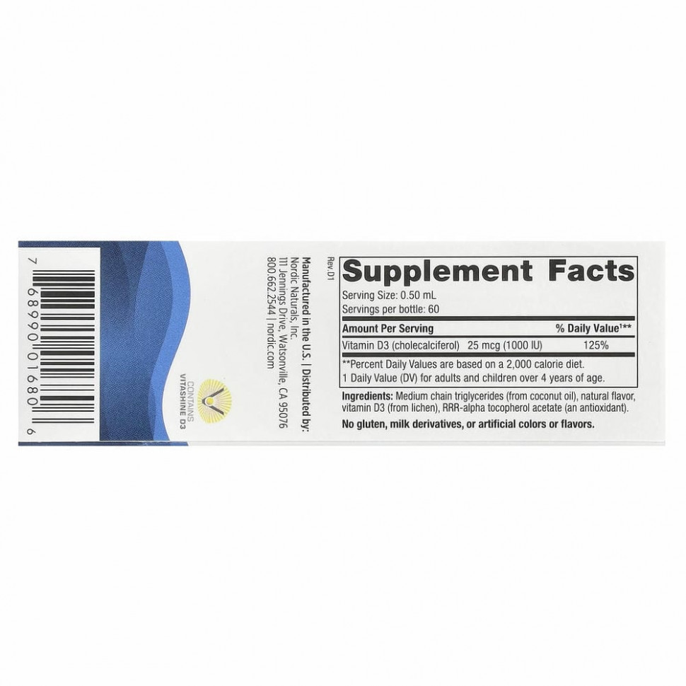 Nordic Naturals, жидкий растительный витамин D3, 1000 МЕ, 30 мл (1 жидк. унция)