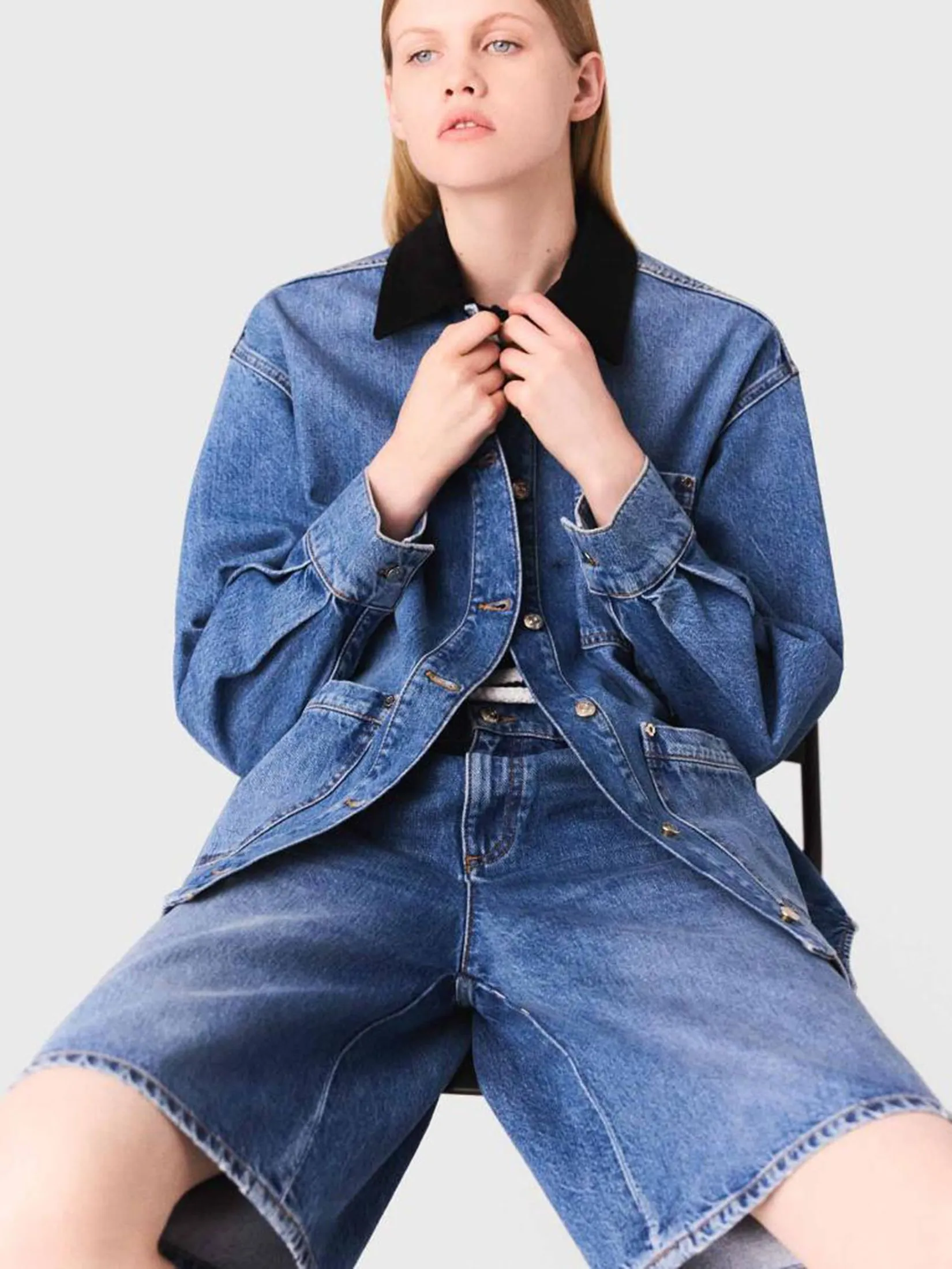 MAJE Women Jacket Faded Denim