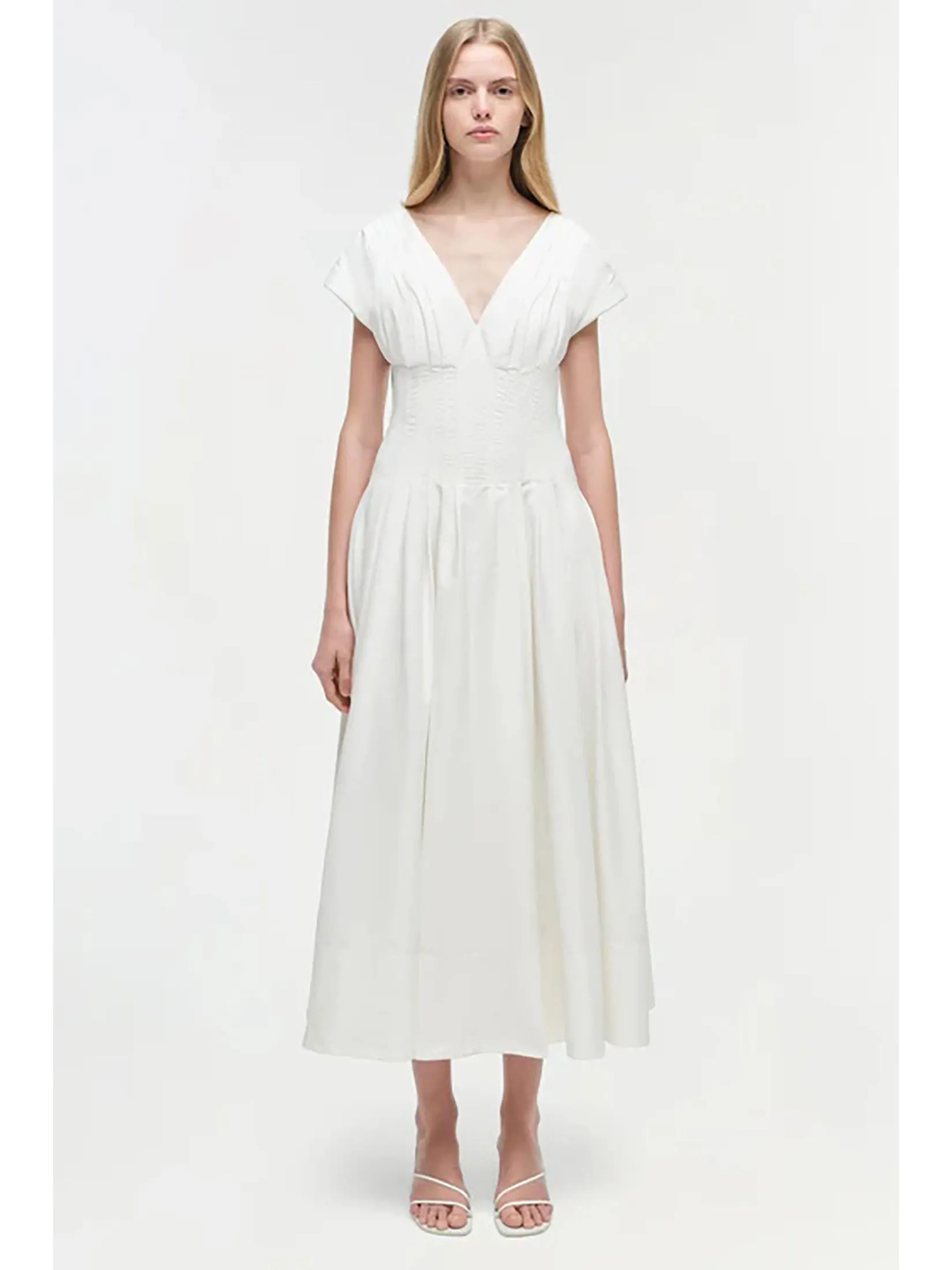 SIMKHAI Women Midi Dress Pleated Nina White
