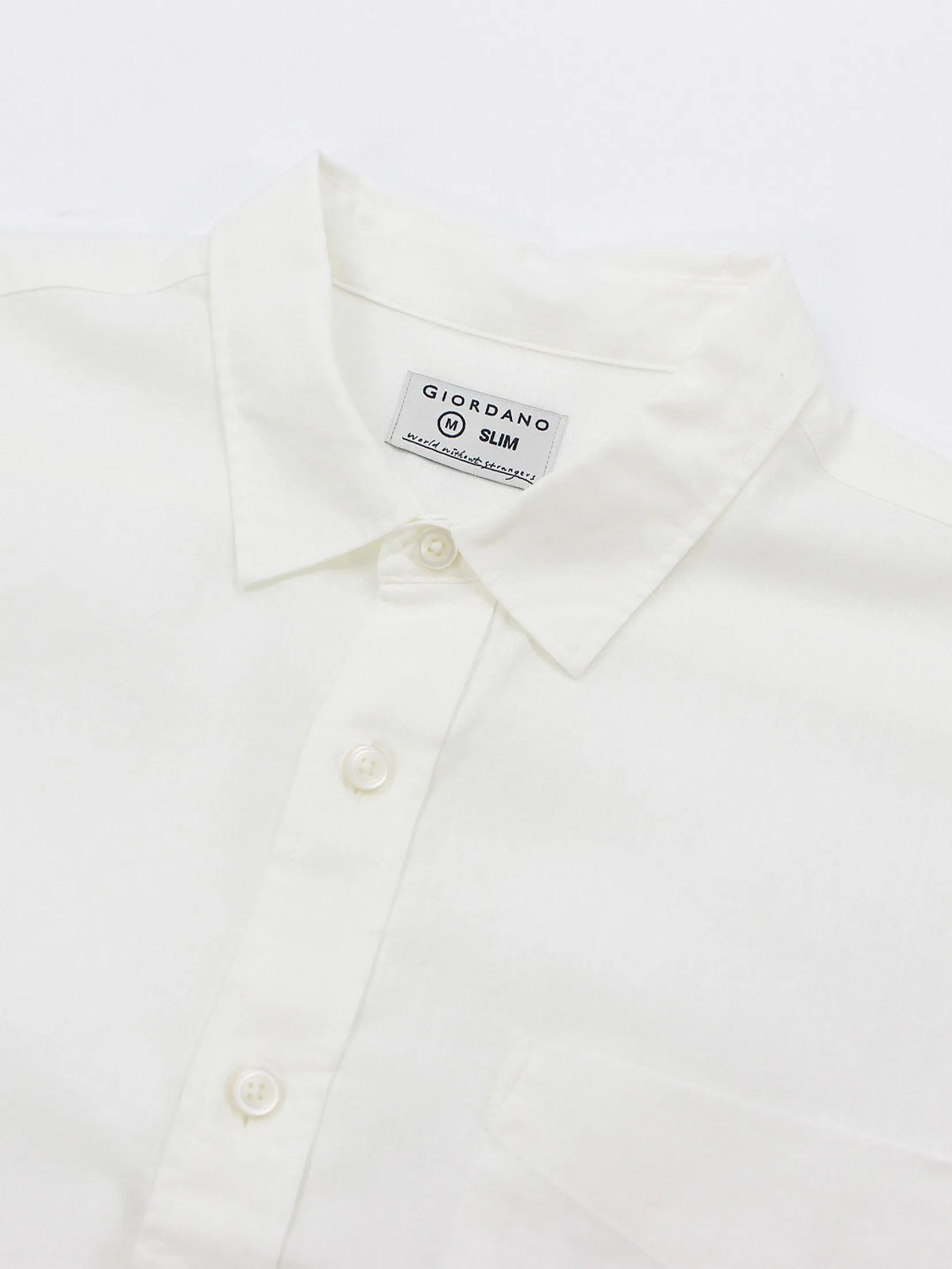 GIORDANO Men's Slim Poplin Linen Shirt  White