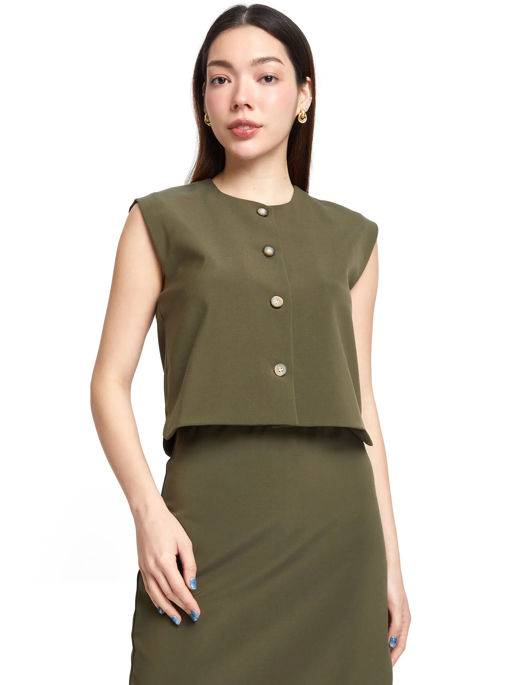NEXT PHASE Women Blouse Sleeveless Round Neck Front Bottons
