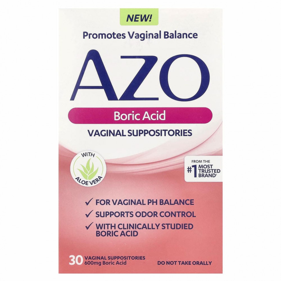 Azo, Boric Acid, Vaginal Supositories, 600 mg, 30 Suppositories