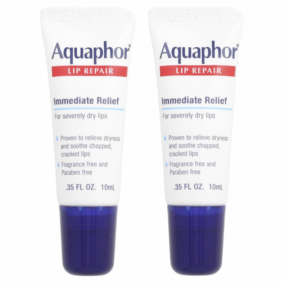 Aquaphor, Lip Repair, немедленное облегчение, без отдушек, 2 тюбика по 10 мл (0,35 жидк. Унции) - AQP-02223-2 шт.