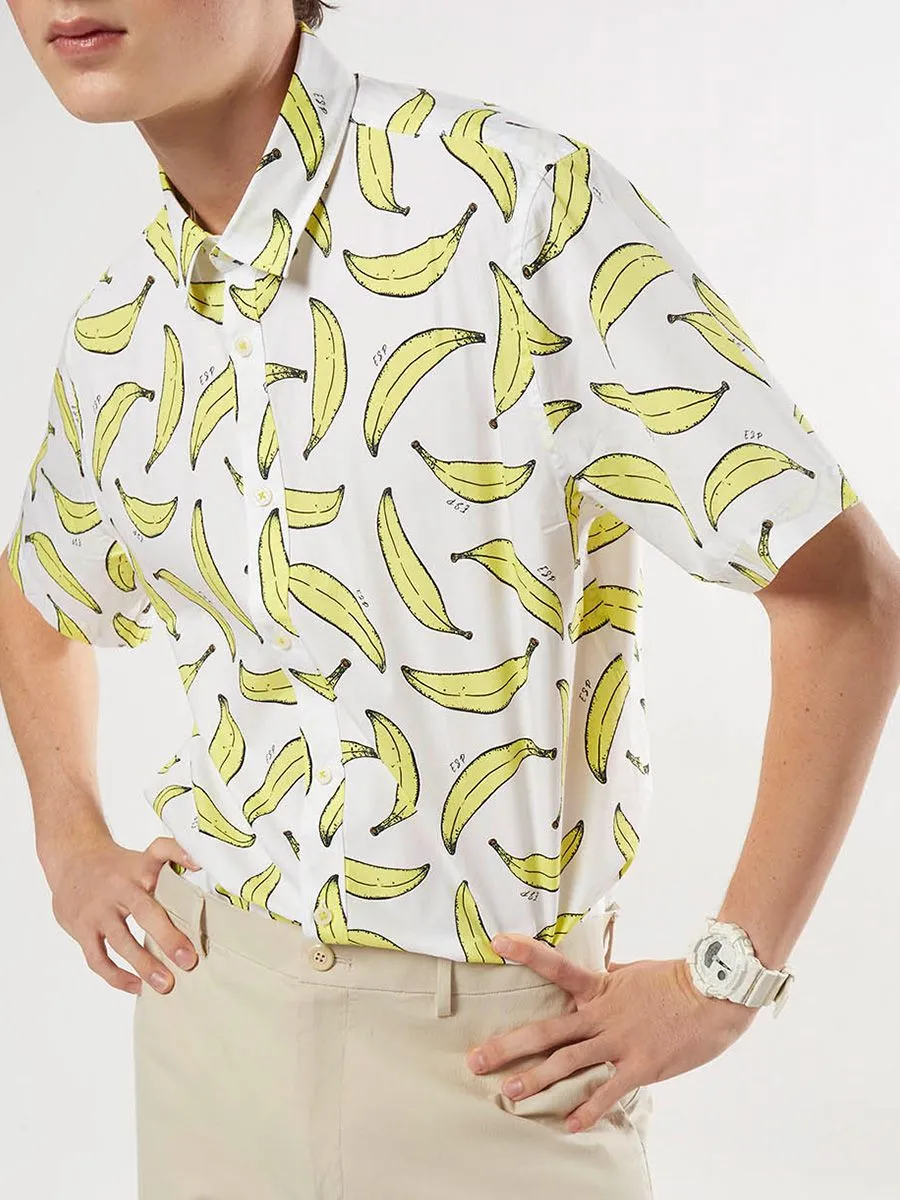 ESP Graphic Banana Fruit Print Hawaiian Shirt Men White