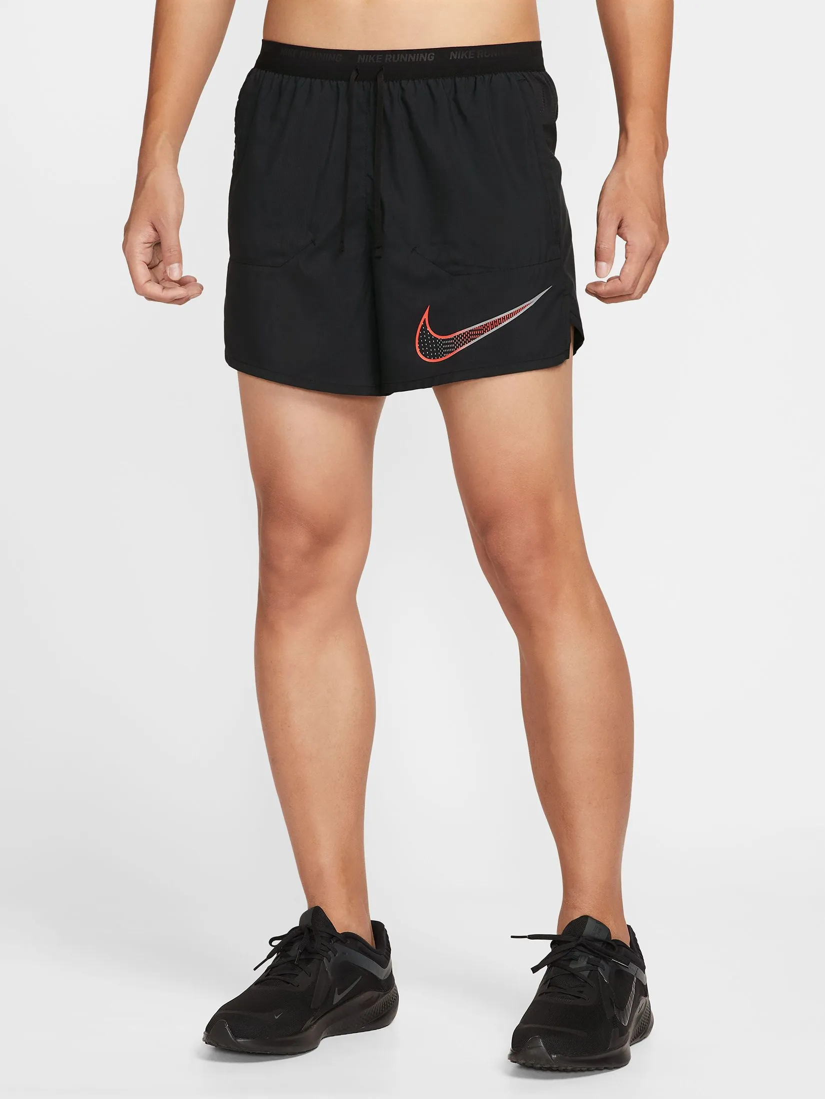 NIKE Men Running Shorts Stride Dri-Fit 5" Brief-Lined HV2133-010 Black/Bright Crimson