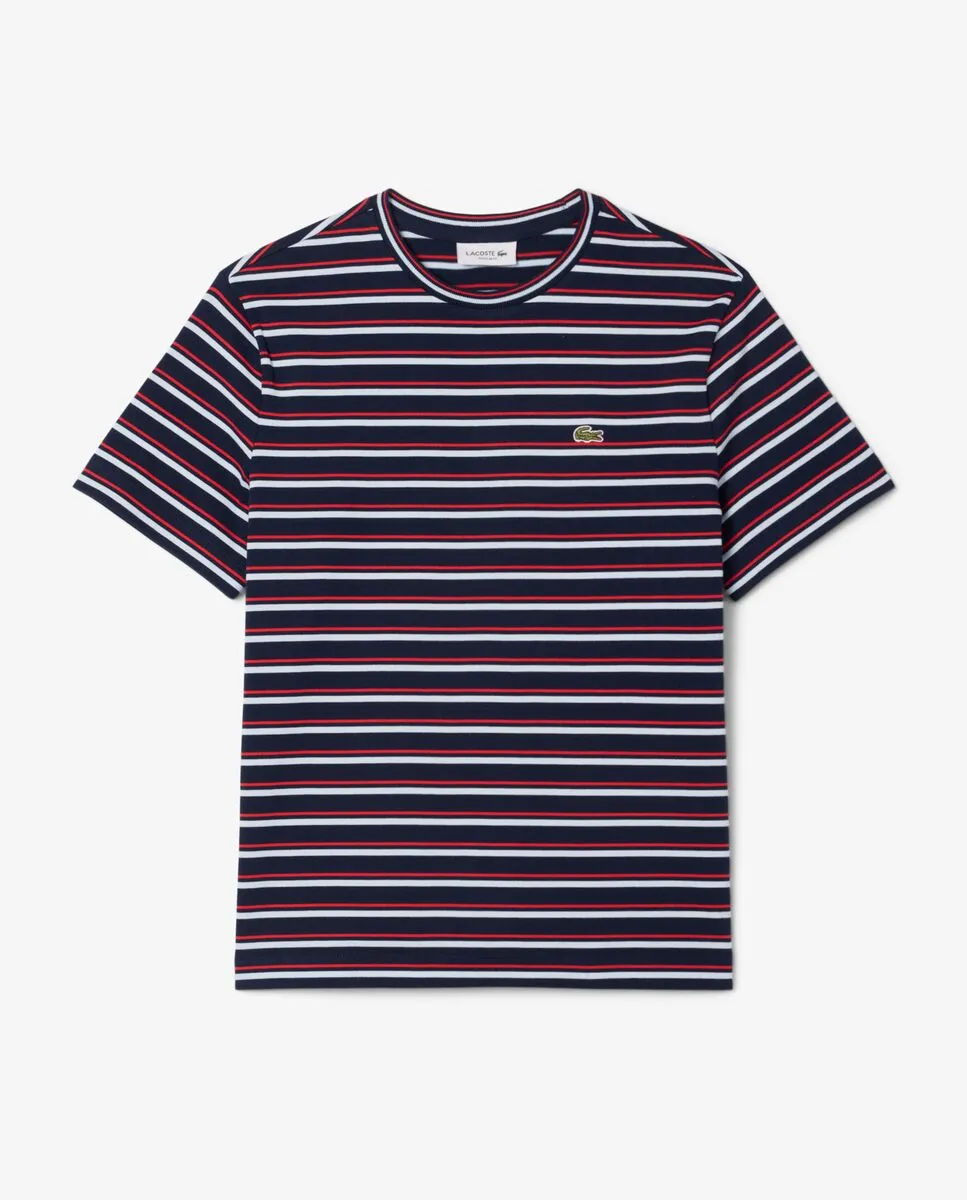 LACOSTE Striped Cotton T-Shirt Blue