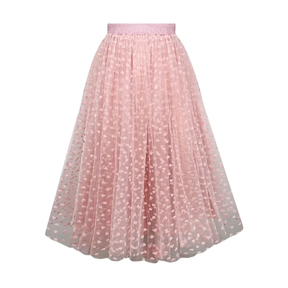 ICONIC PINK HEARTS VELVET SKIRT