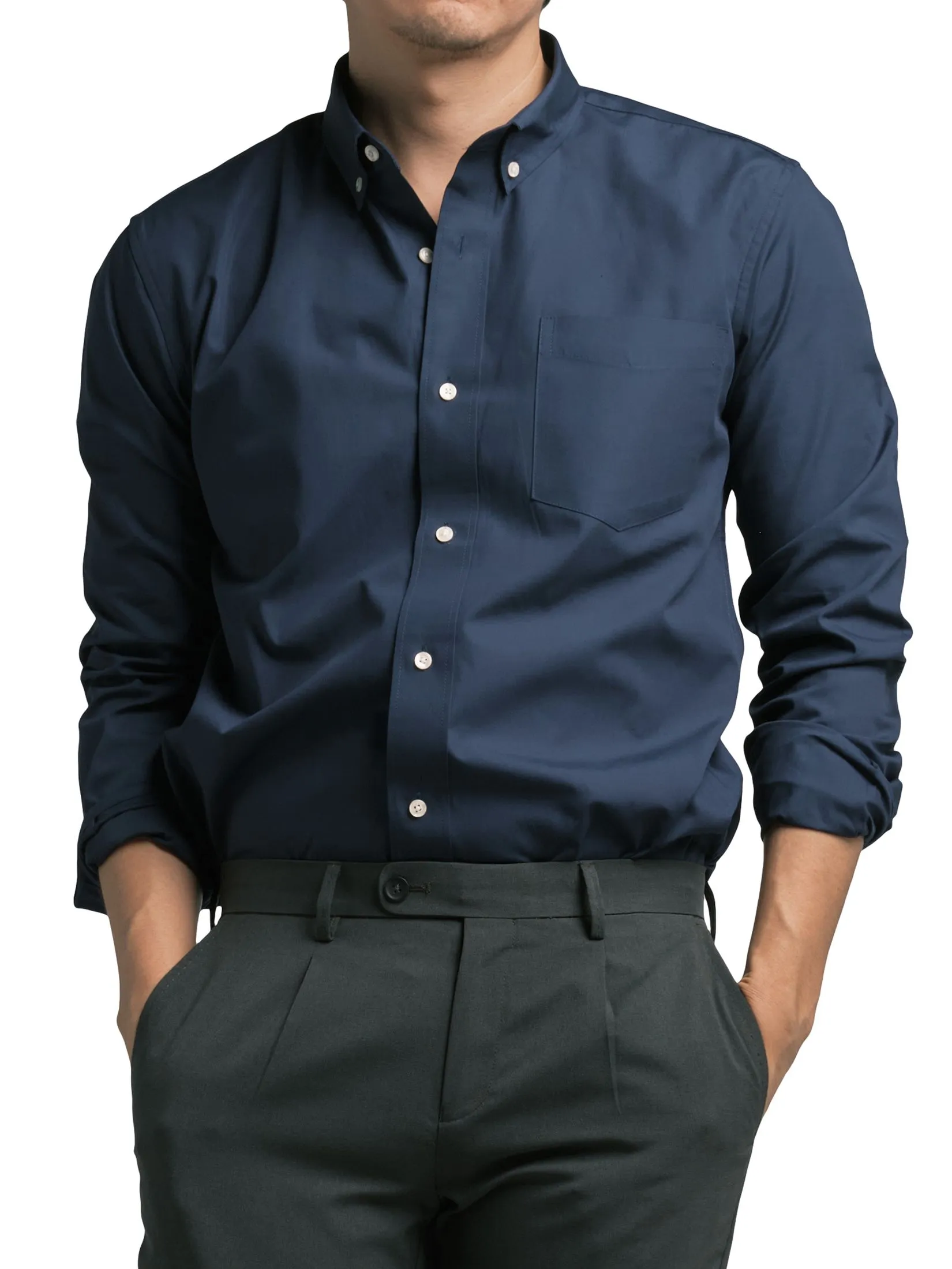 ERA-WON MEN SHIRT LONG SLEEVES BUSINESS SHIRT NAVY BLUE