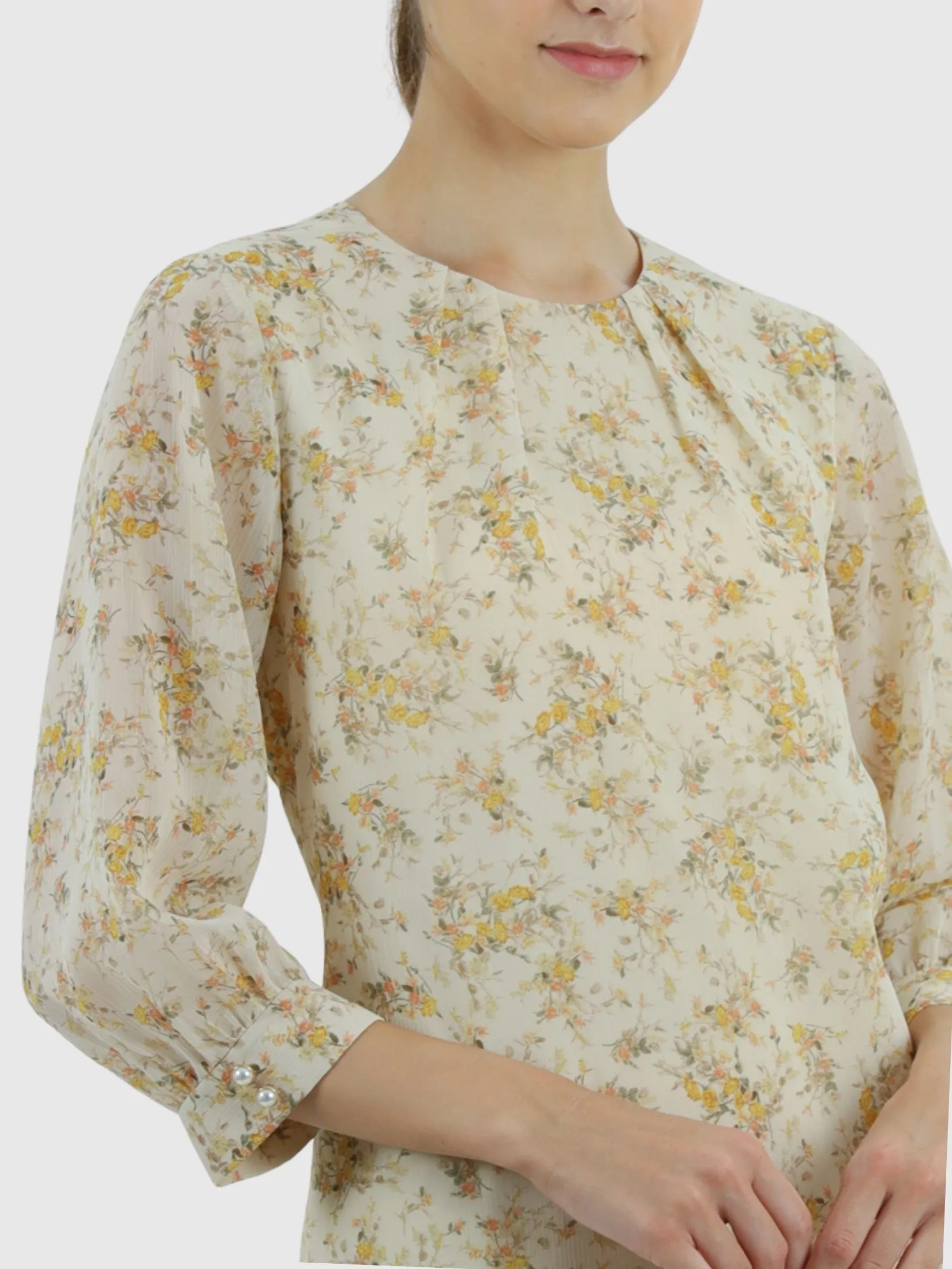 VERONIQA Women Dress Short Sleeves Chiffon Angora Cream