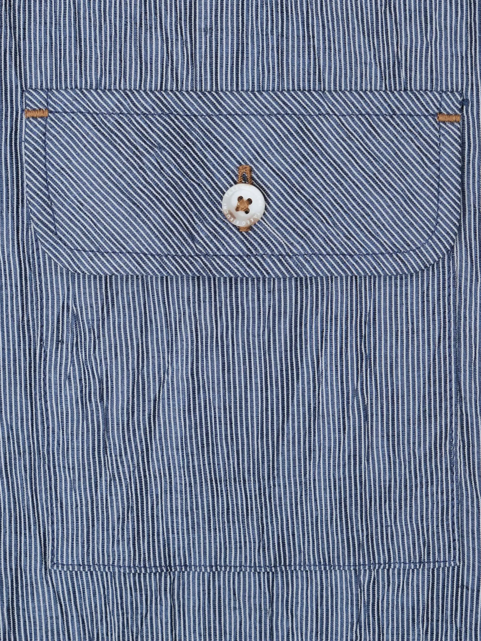 TAKEO KIKUCHI MEN NAVY STRIPE TEXTURED STRIPE CHECK OVERSIZED SHIRT