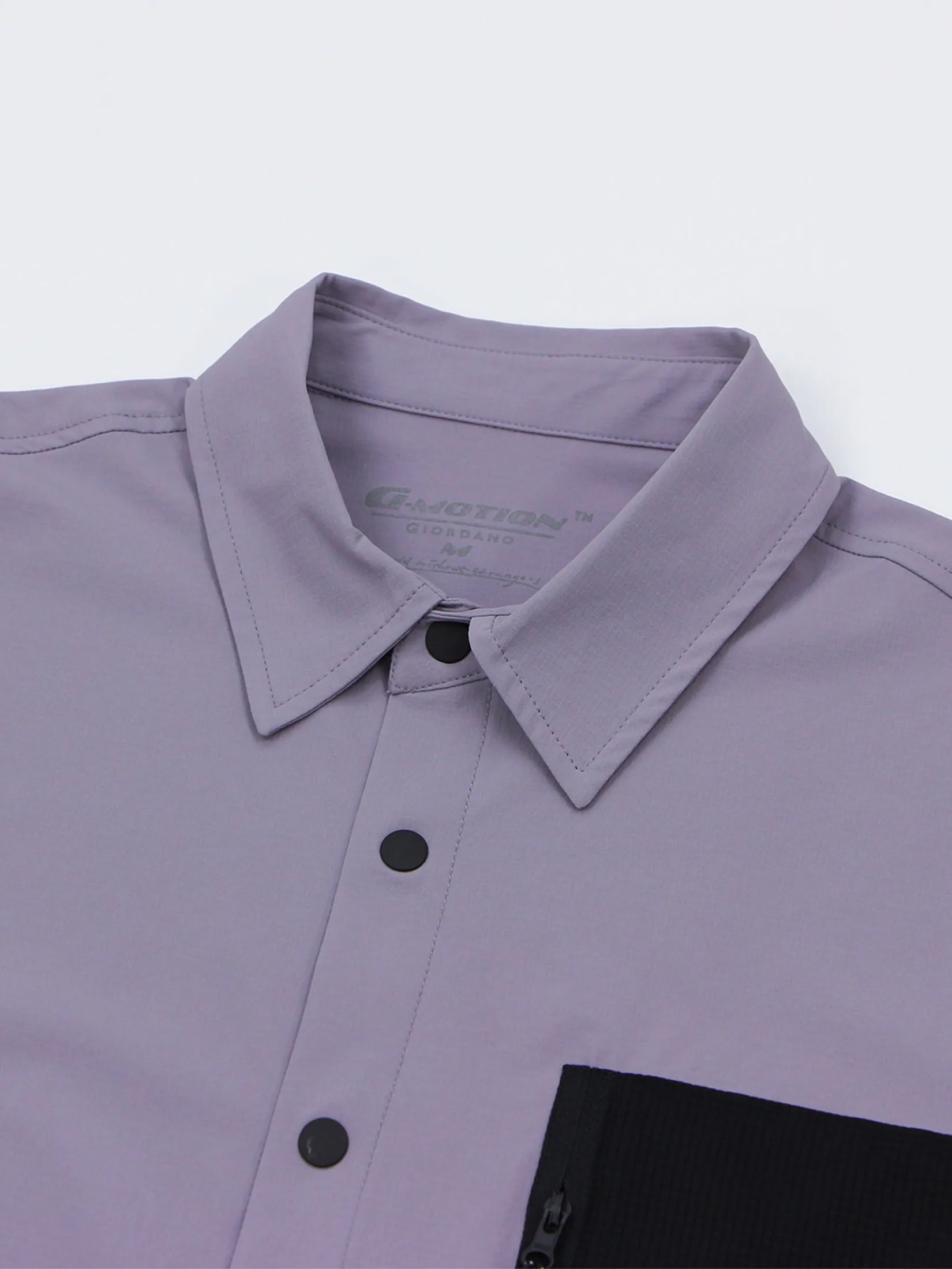 GIORDANO Men's Relax Zip Pocket UV Protection Shirt (Spring Adventure) Gray ridge Purple