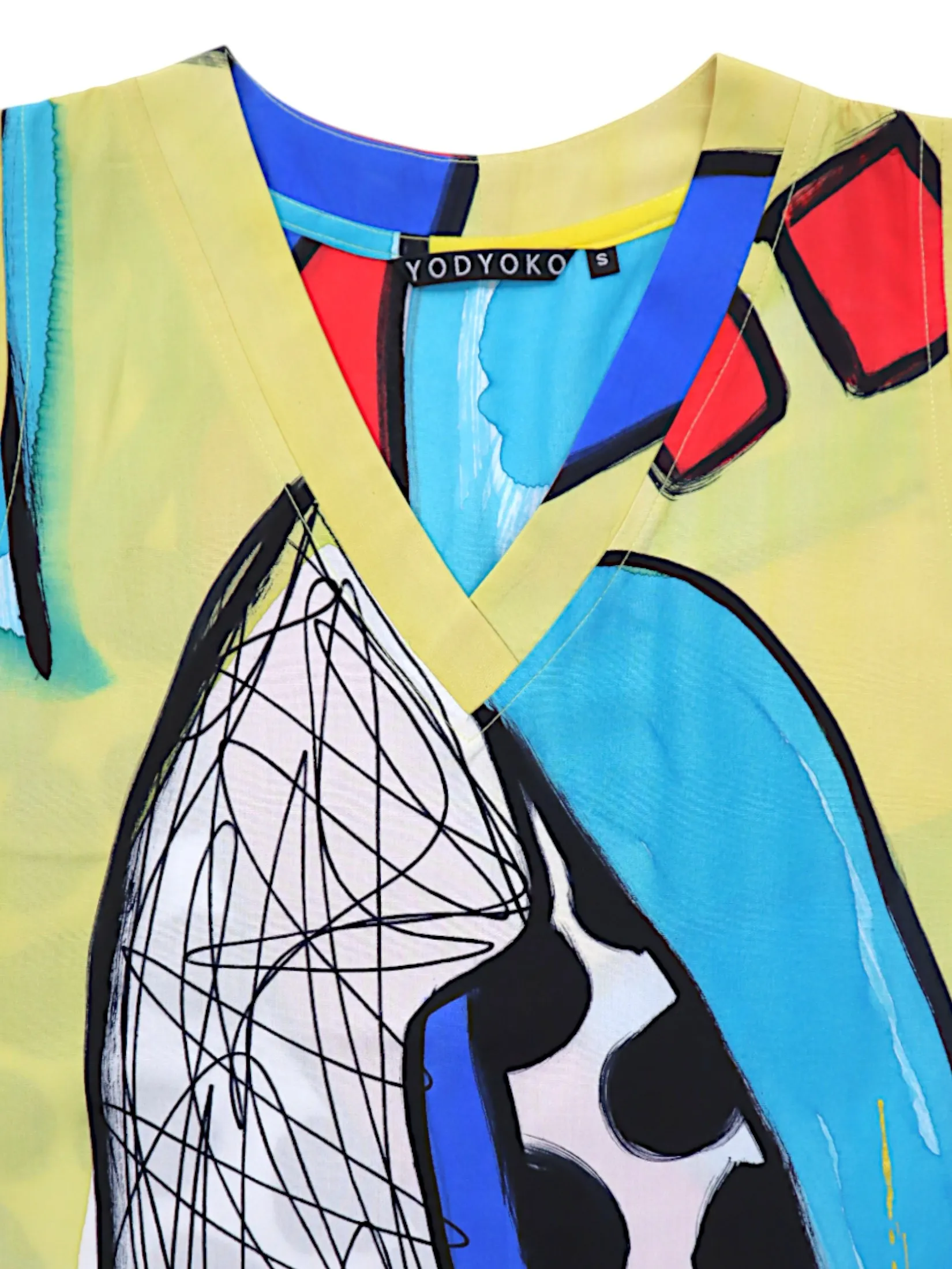 YODYOKO Woman Sleeveless Dress - Cream : Geometric Reverie