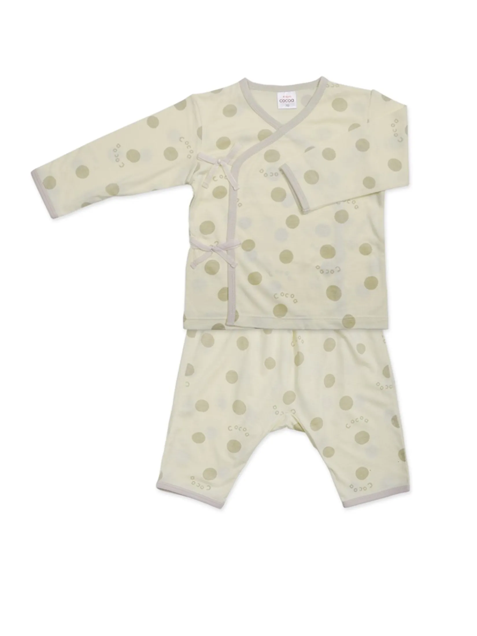 AUKA Green, newborn baby boy s long sleeve set, Cocoa Dot.