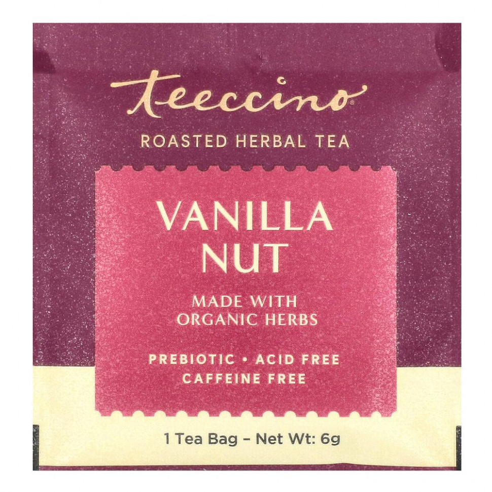 Teeccino, обжаренный травяной чай, ванильно-ореховый вкус, без кофеина, 25 чайных пакетиков, 150 г (5,3 унции)