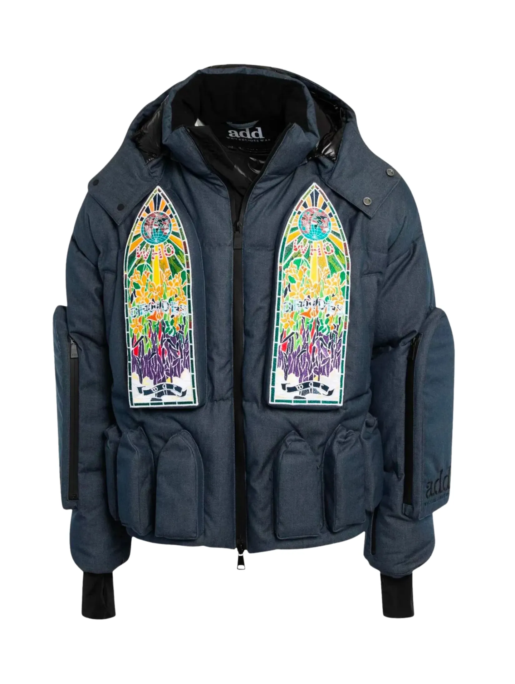 WDW X ADD DOWN BOMBER WITH DETACHABLE HOOD IN DENIM