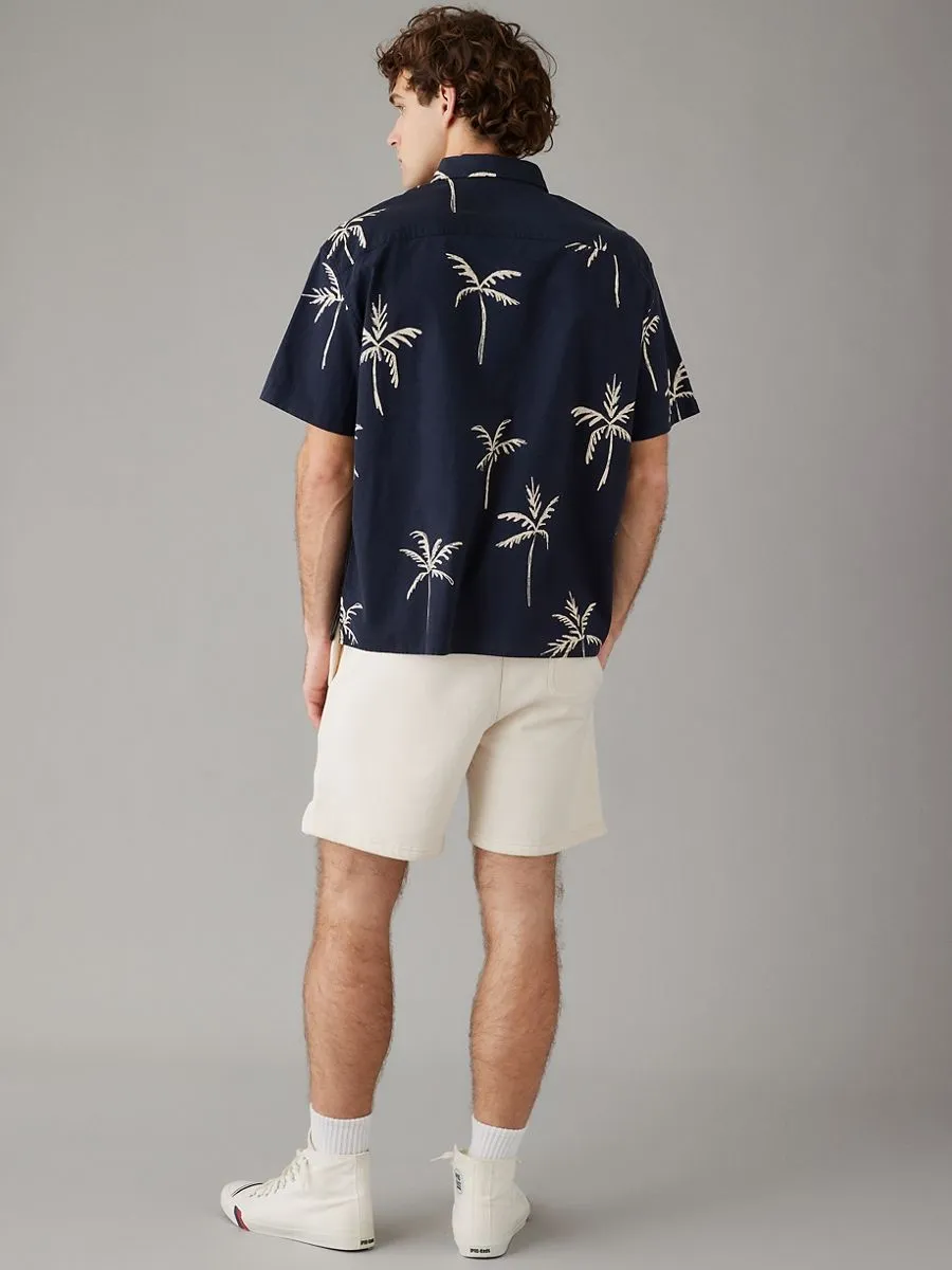 AMERICAN EAGLE MEN SIMU PALM SS OVERSIZED CSC 32S POPLIN BLEACH WASH 412 MONACO BLUE