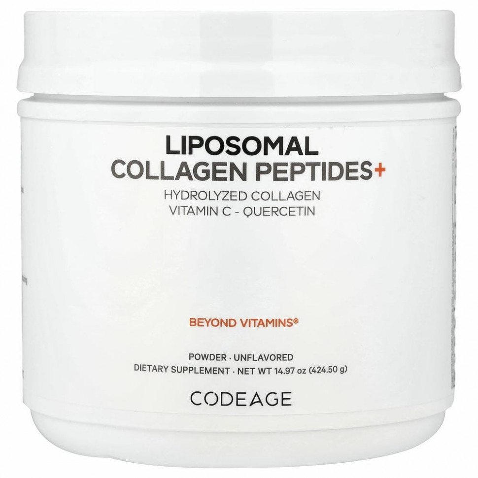 Codeage, Липосомальный порошок, пептиды коллагена +, без добавок, 424,50 г (14,97 унции)
