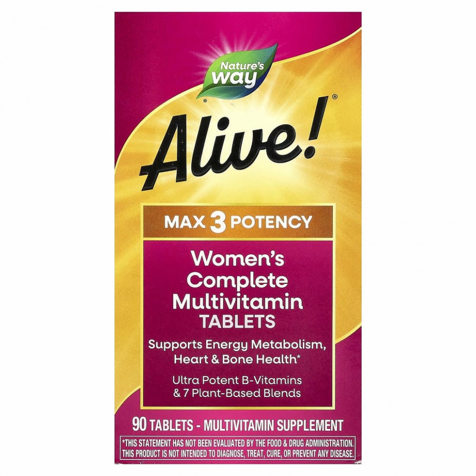Nature's Way, Alive! Max3 Potency, мультивитамины для женщин, 90 таблеток