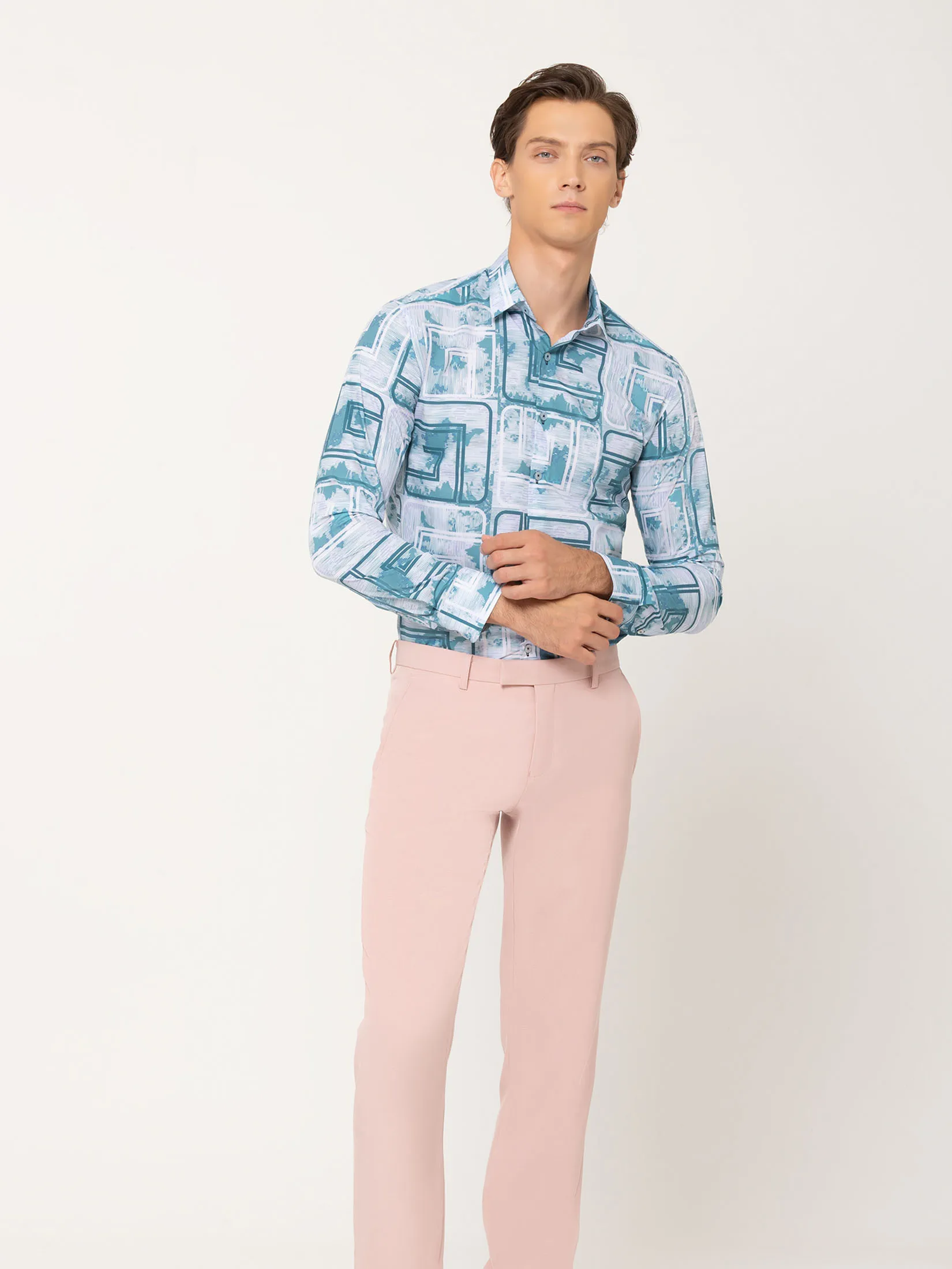 GUY LAROCHE MENWEAR Men's Shirt Long-Sleeve Blue Shirt, 100% Polyester, Slim Fit, Model BAB7200W5BU