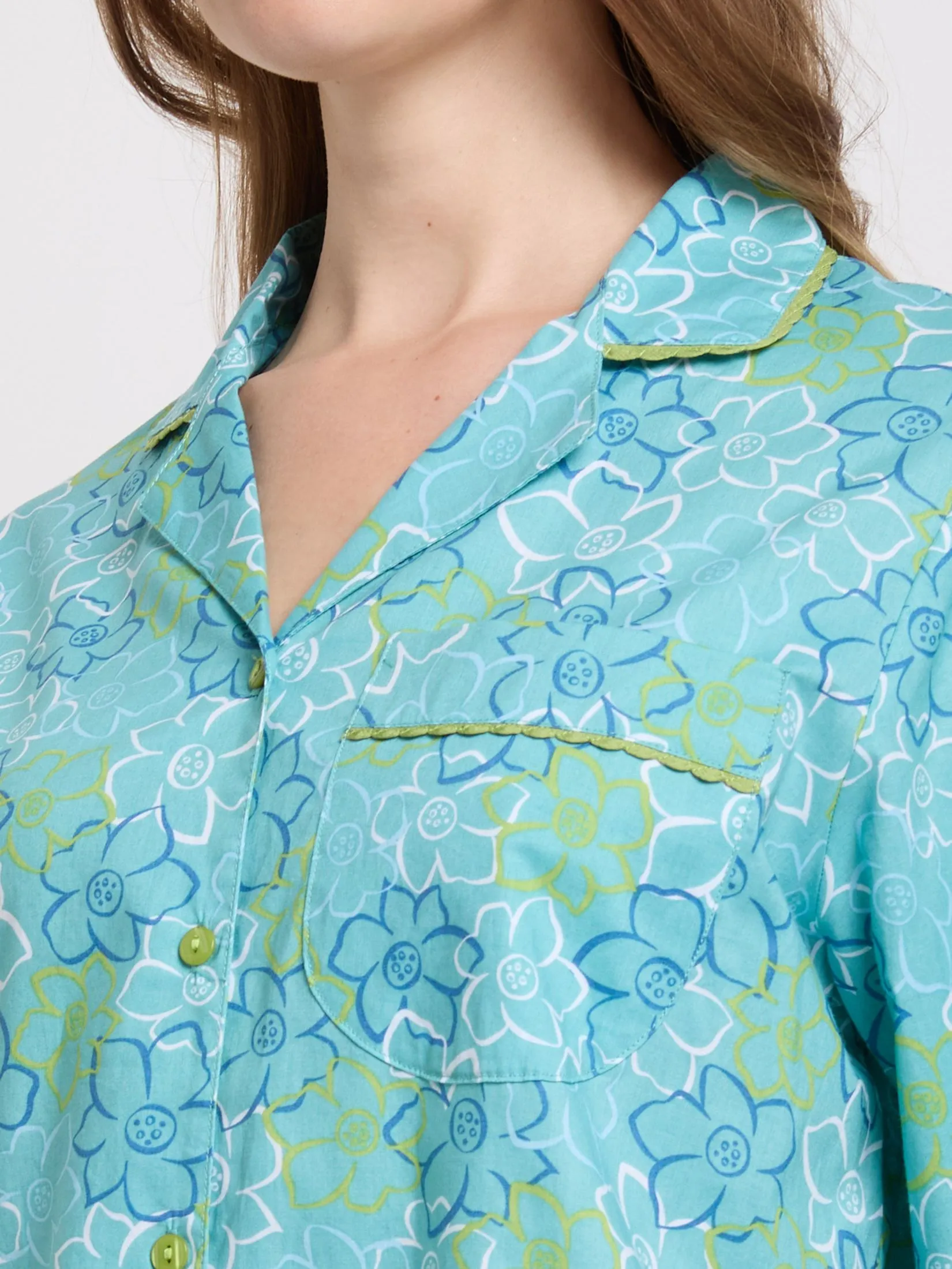 CLAUDIA'S ROMANCE Women Pajamas Shirt Long Sleeves + Pants Sweet Dreams Light Blue