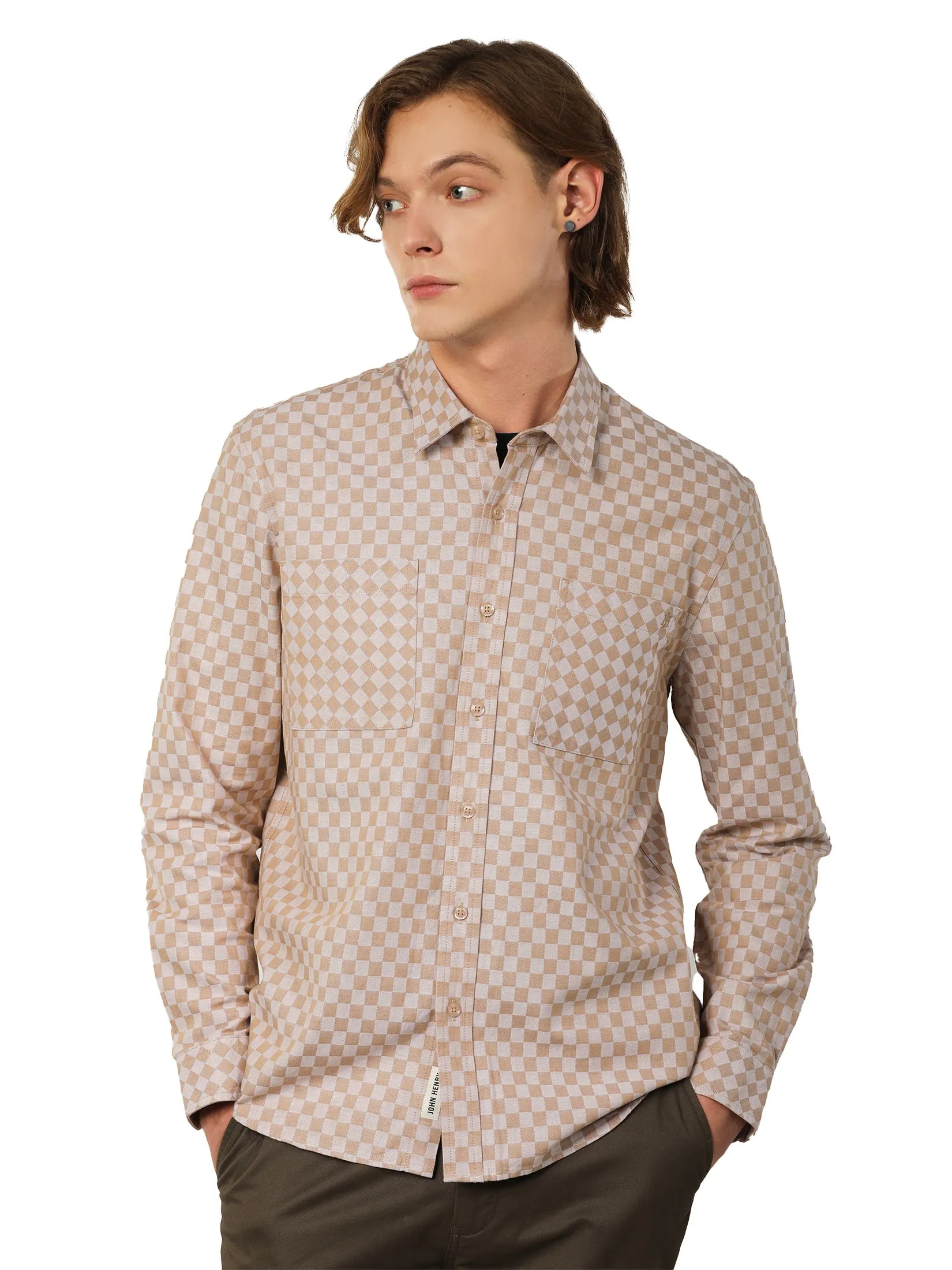 JOHN HENRY Men's Long Sleeves Shirts (Regular Fit) ICONIC AF Khaki