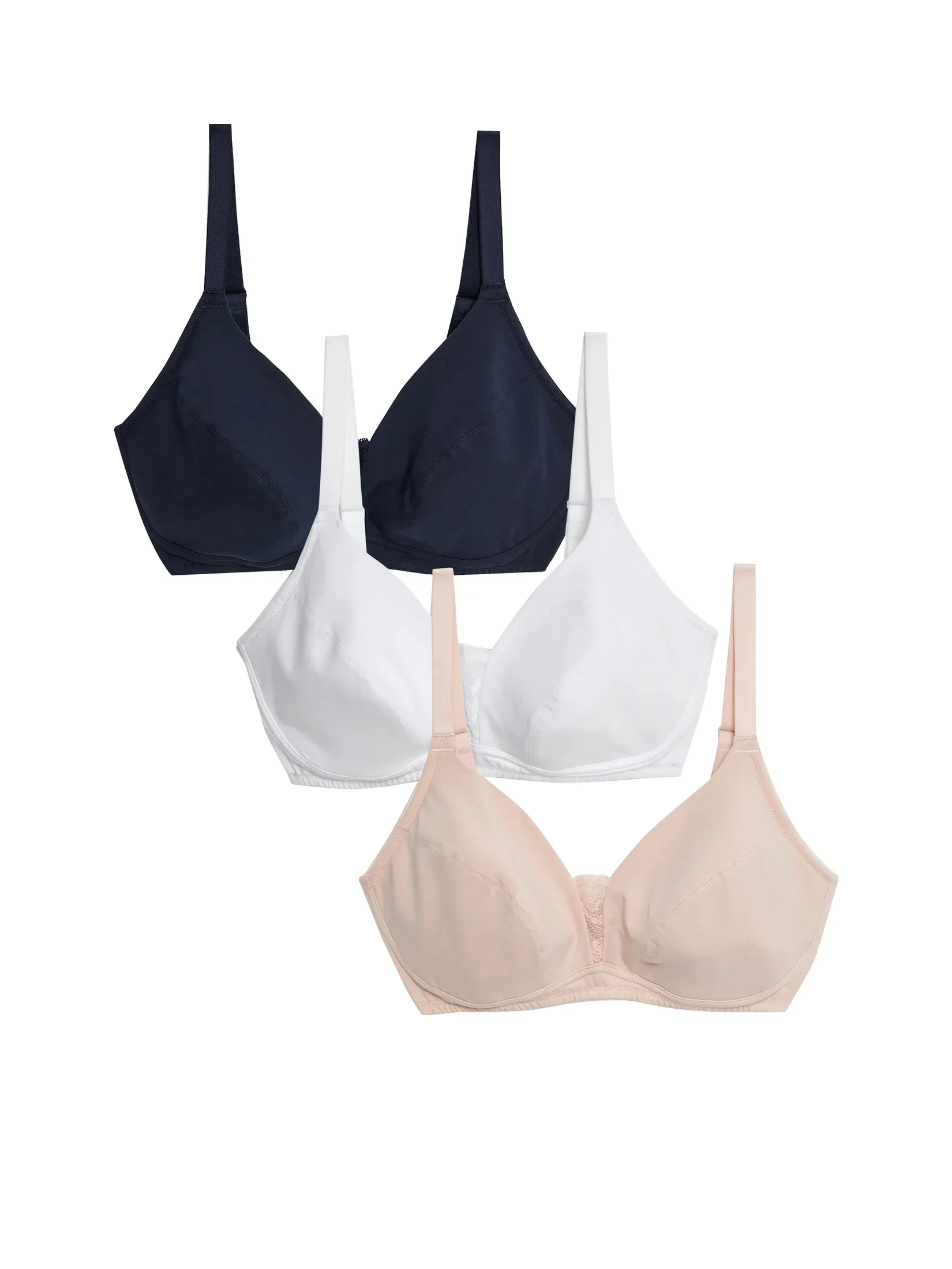 MARKS & SPENCER Women Bras Cotton & Lace Non Wired Full Cup 3pk Multi-Color