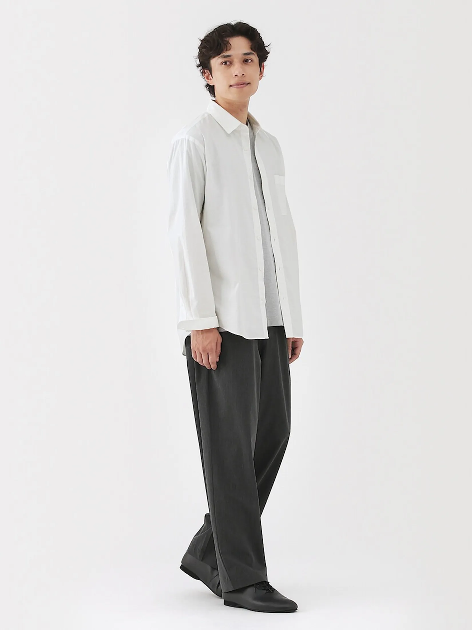 MUJI Men Shirt Washed Broadcloth Long Sleeve