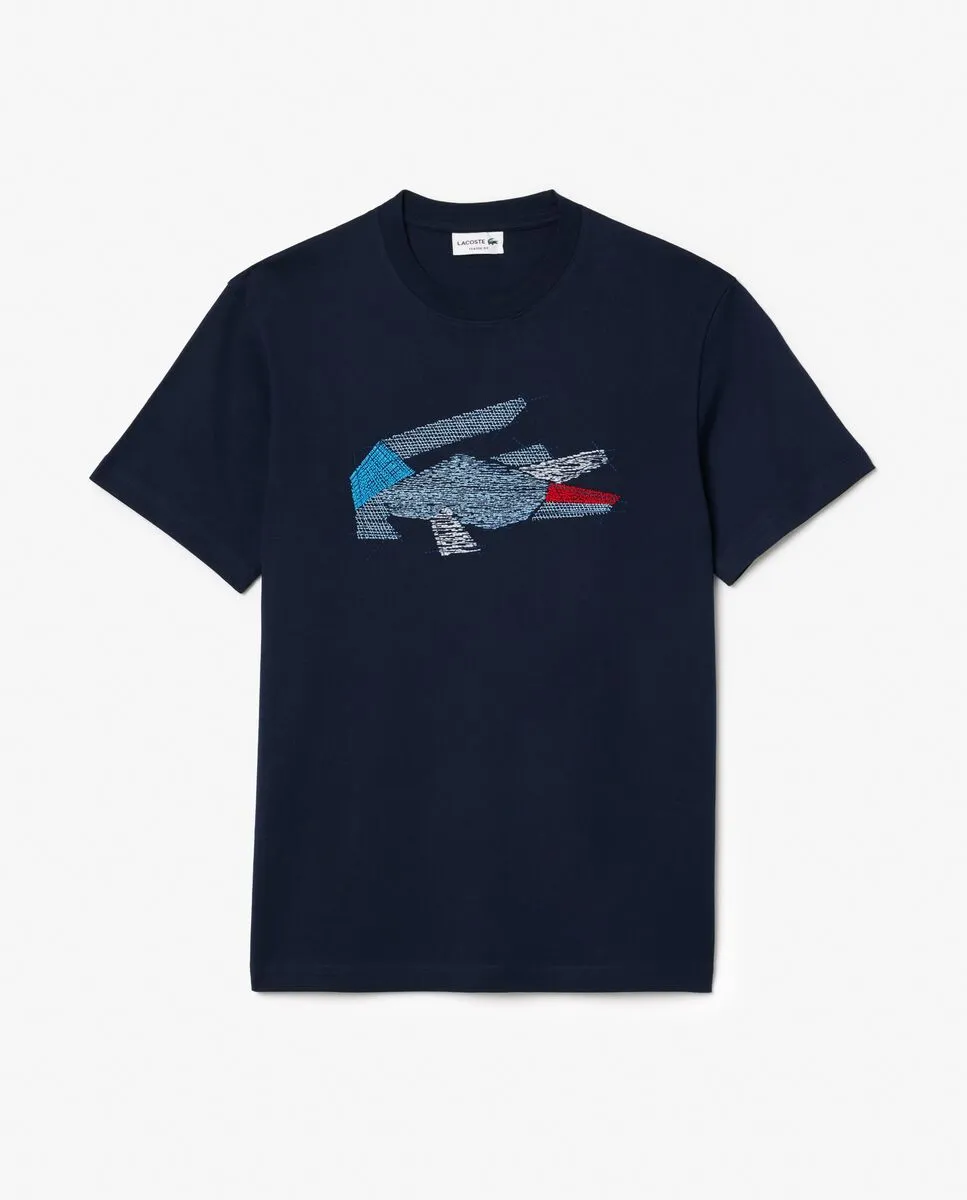 LACOSTE Heavy Cotton Crocodile Graphic T-shirt Blue