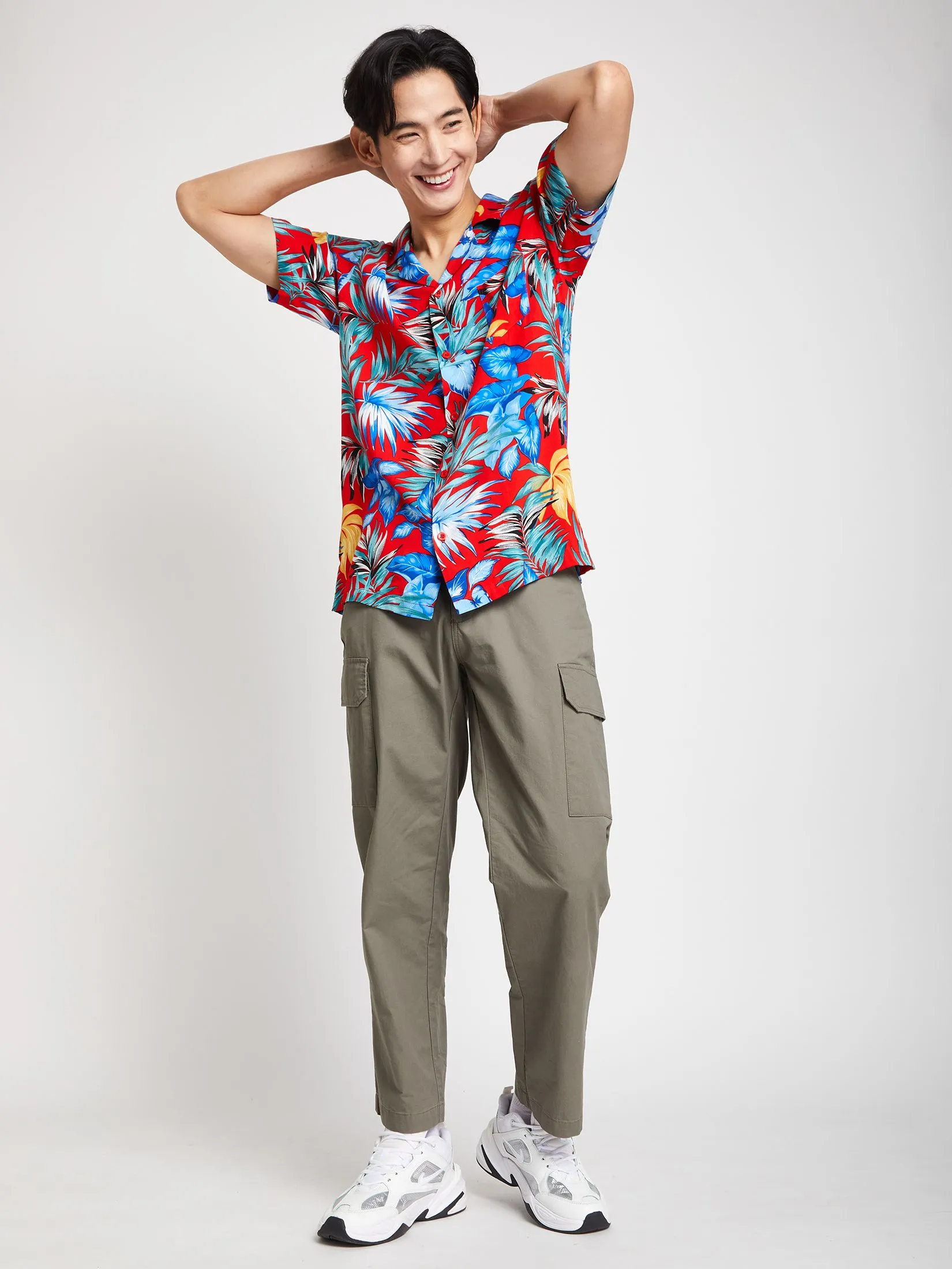 PACIFIC UNION Men Hawaii Shirt Short Sleeves Red